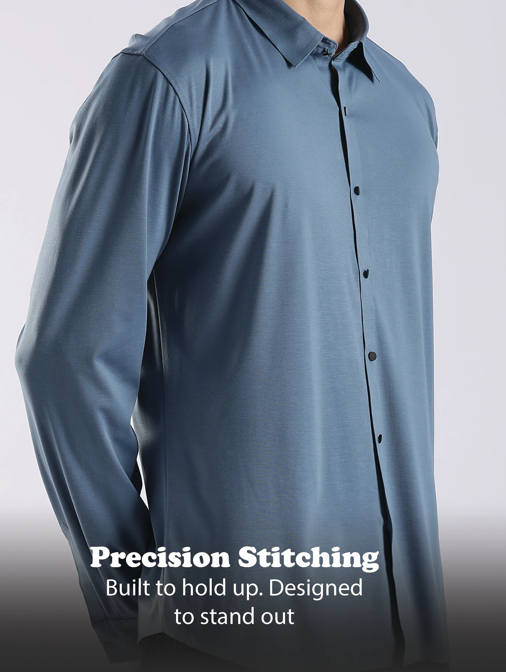 Men Blue Knitted Slim Fit Shirt - Image 10