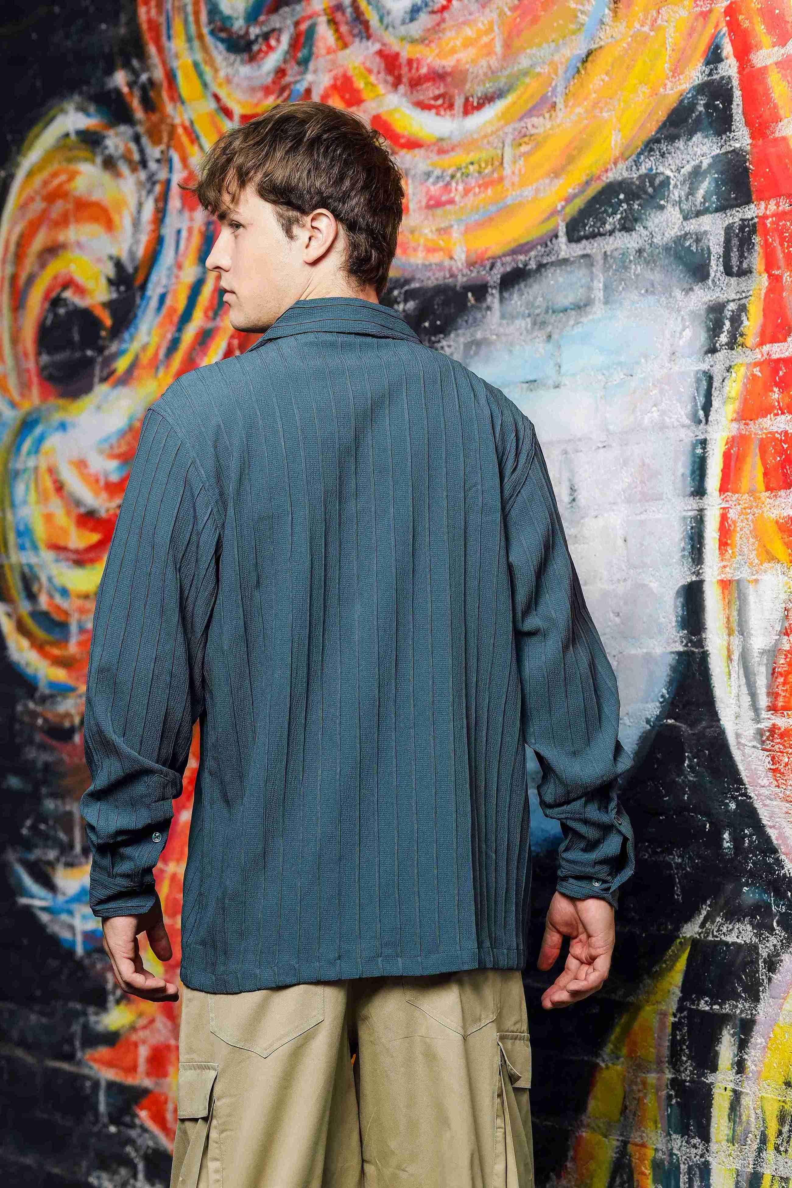 Men Blue Korean Shirt - Image 3