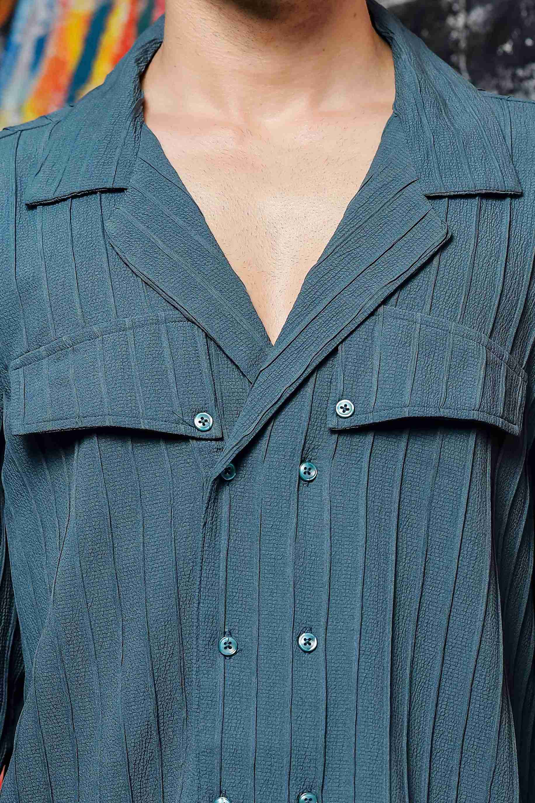 Men Blue Korean Shirt - Image 4