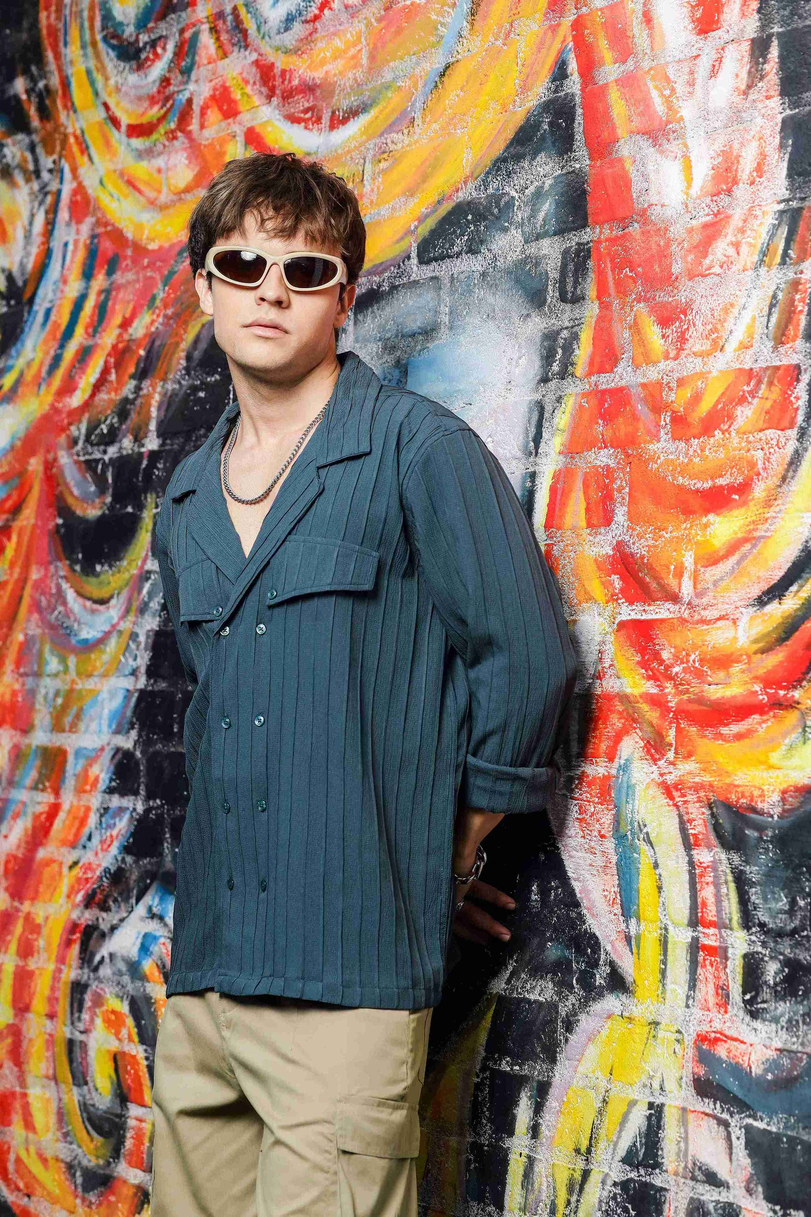 Men Blue Korean Shirt - Image 8