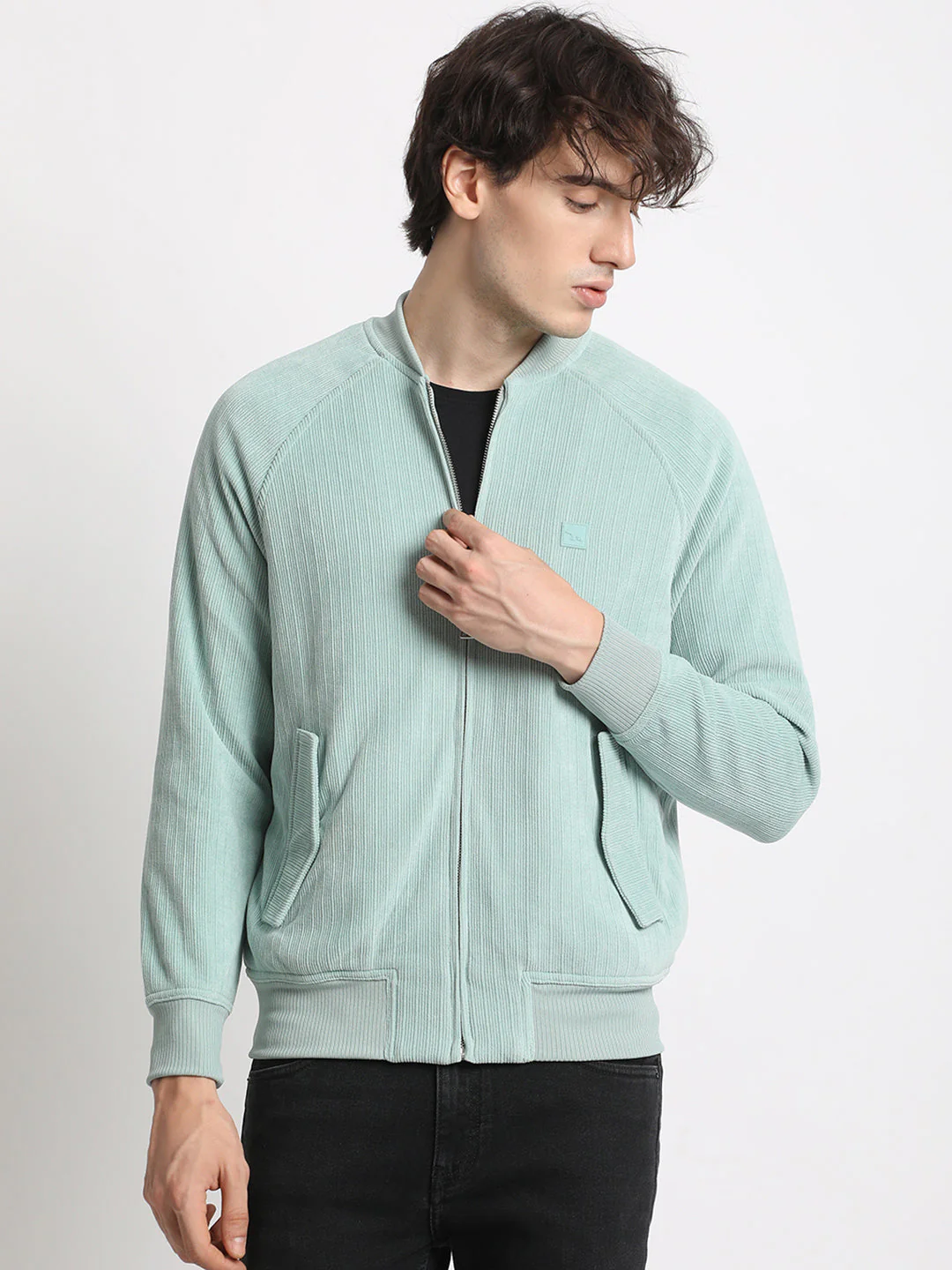 Men  Blue Lightweight Bomber Jacket - Image 2