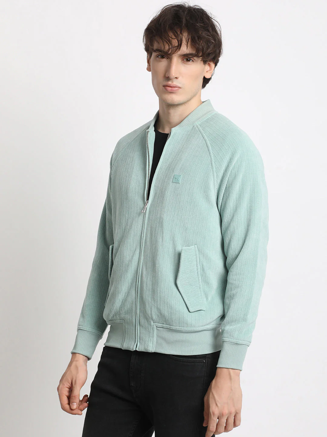 Men  Blue Lightweight Bomber Jacket - Image 3