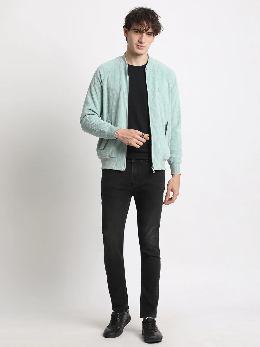Men  Blue Lightweight Bomber Jacket - Image 5