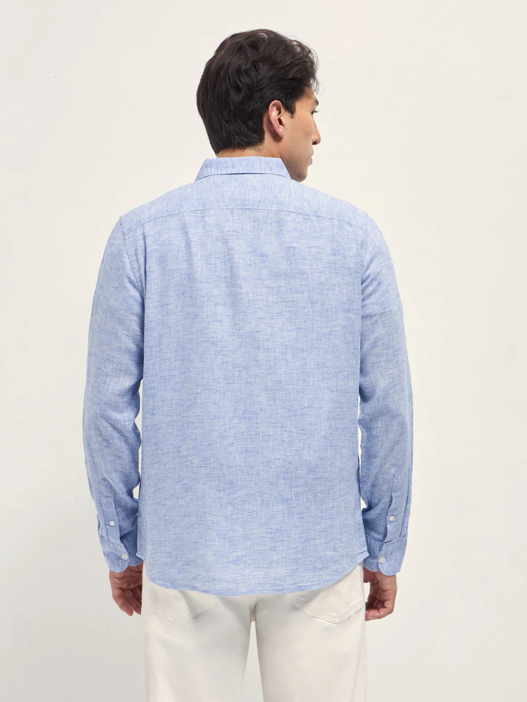 Men Blue Linen Blend Solid Slim Fit Casual Shirt - Image 2