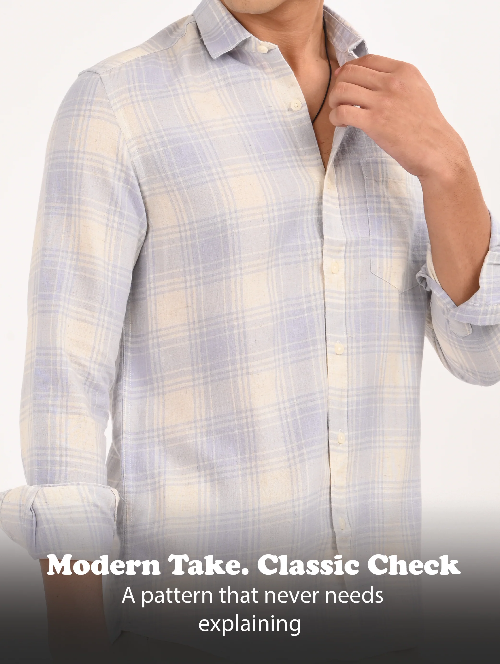 Men Blue Linen Cotton Checked Shirt - Image 10