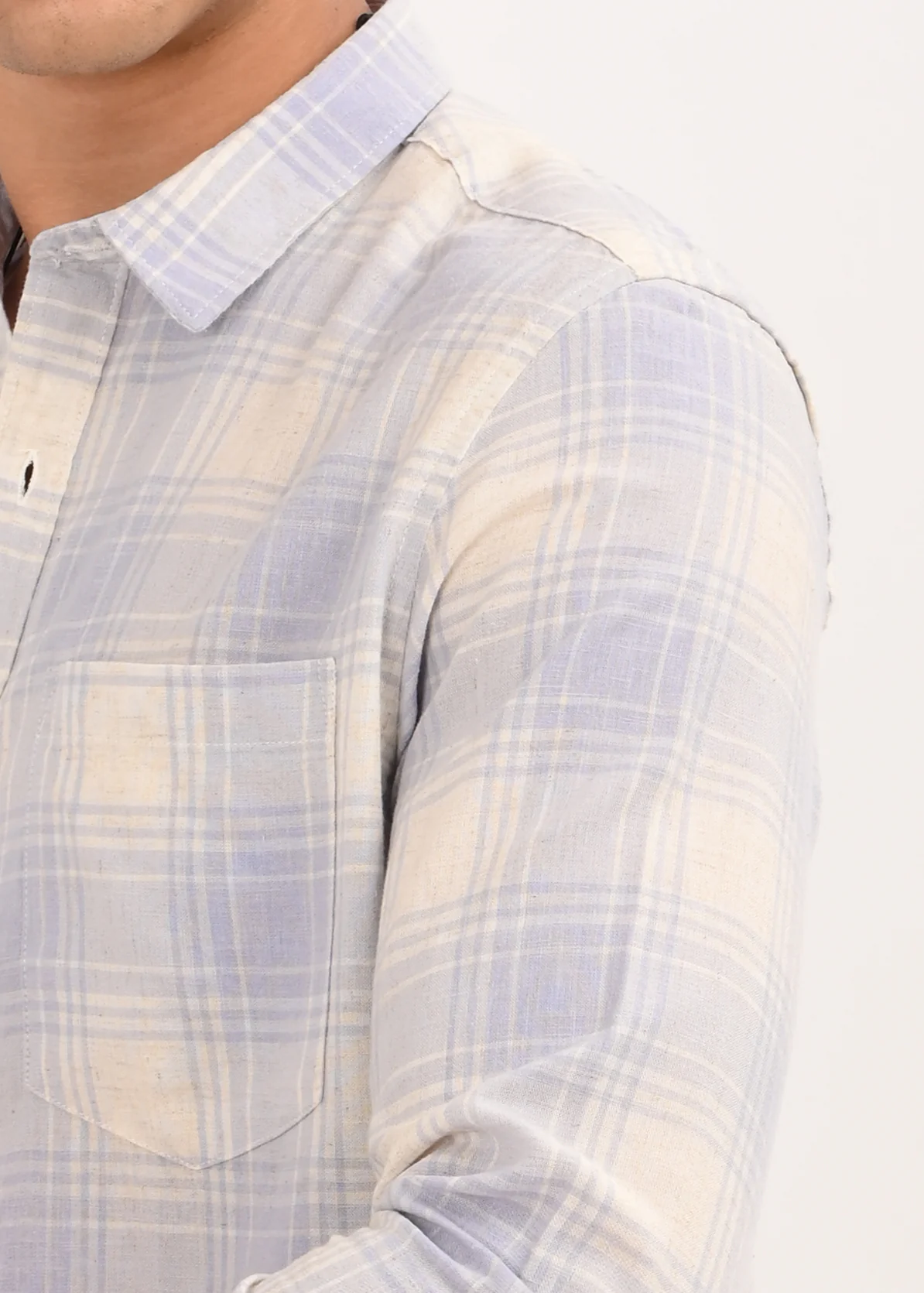Men Blue Linen Cotton Checked Shirt - Image 4