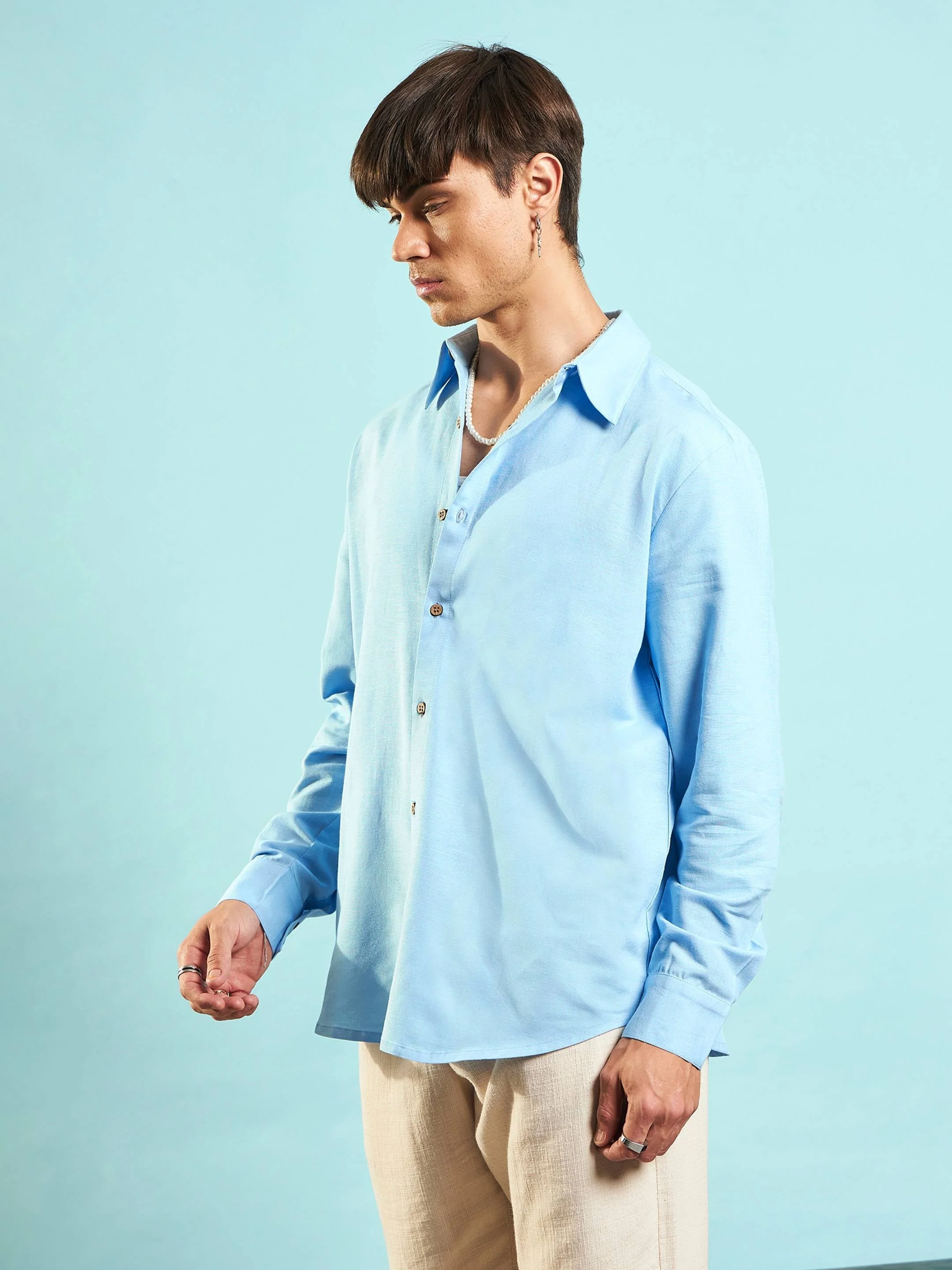 Men Blue Linen Flex Relax Fit Shirt - Image 3