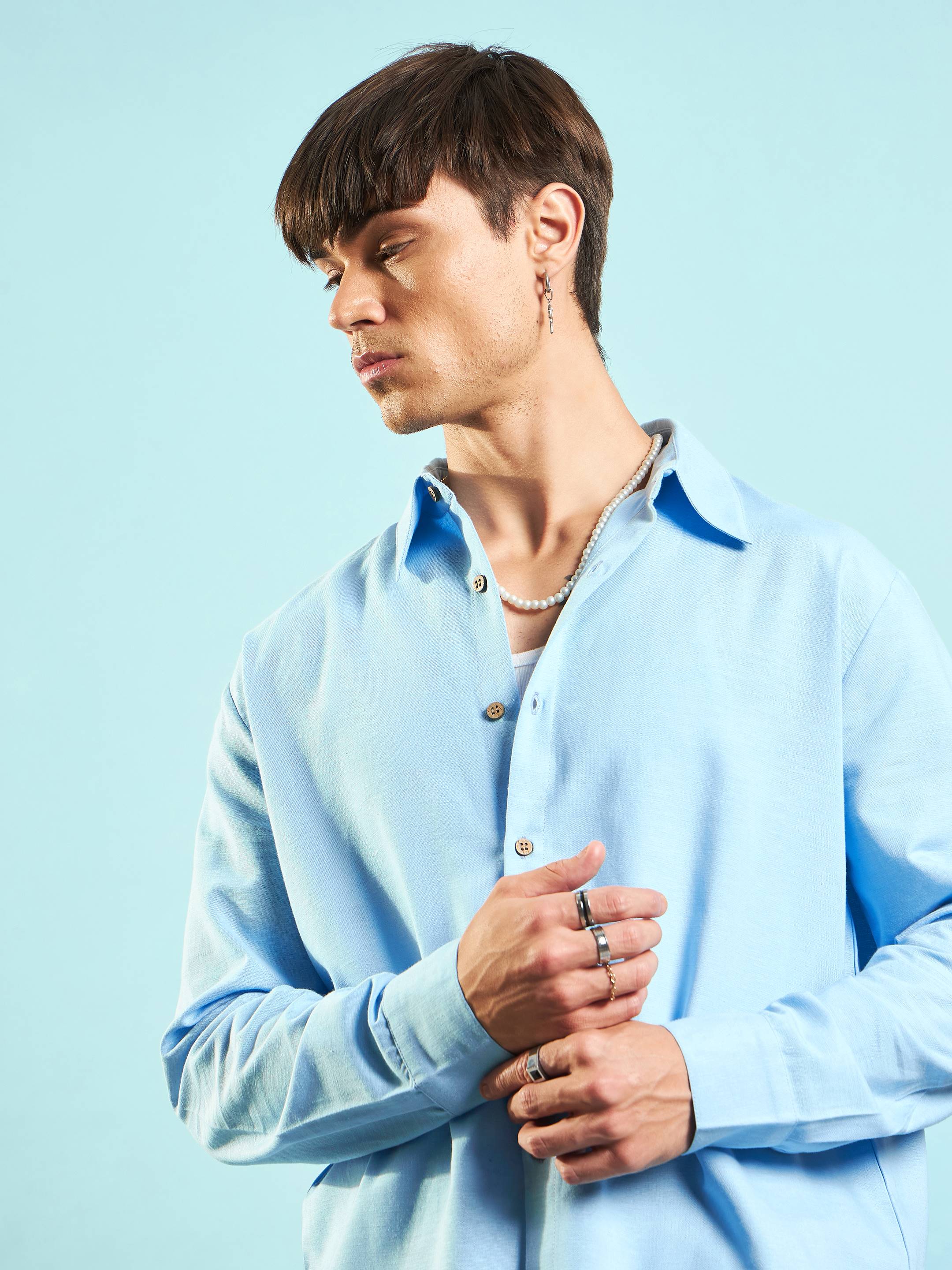 Men Blue Linen Flex Relax Fit Shirt - Image 4
