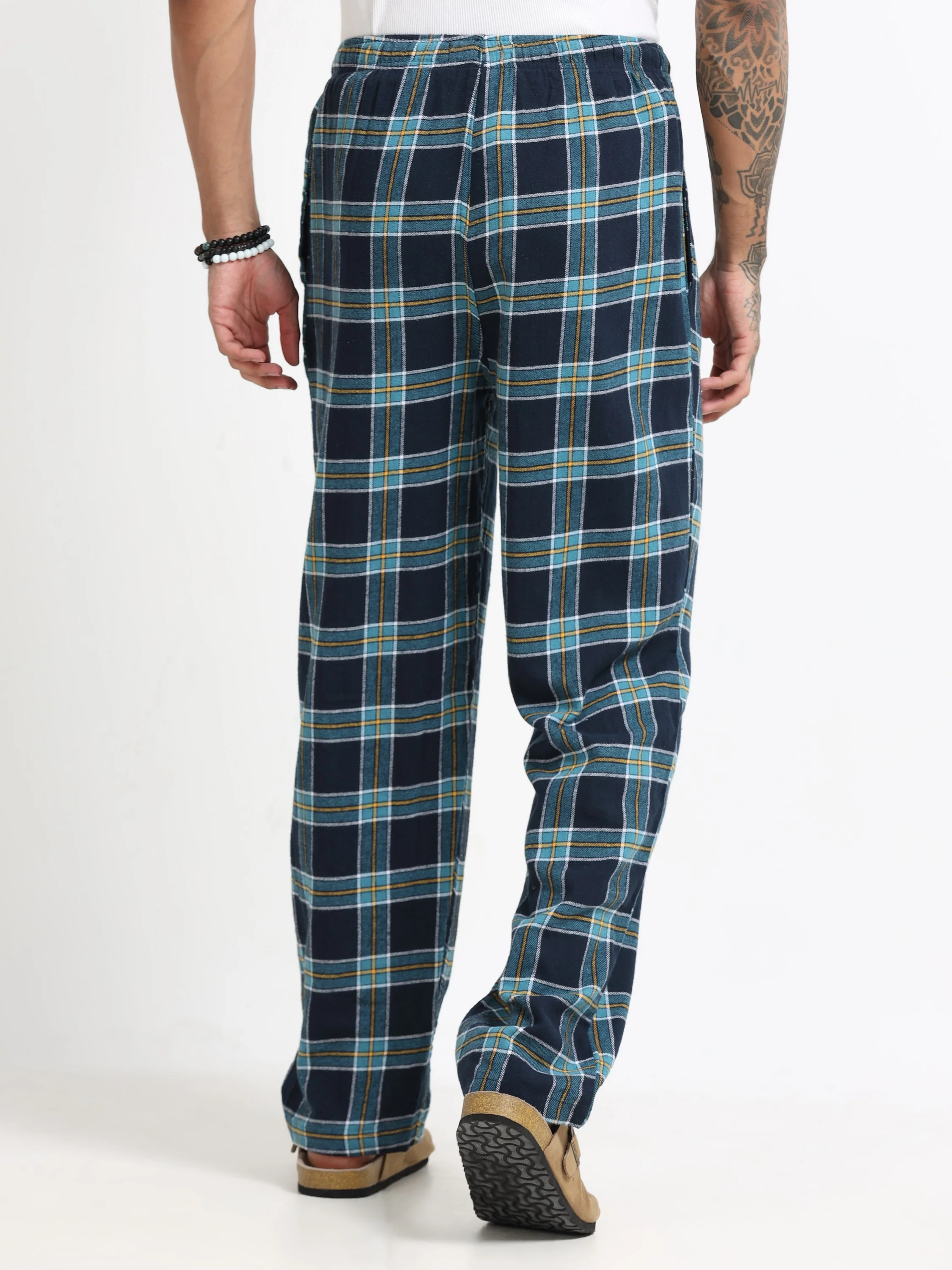 Men Blue Check Lounge Pants - Image 3