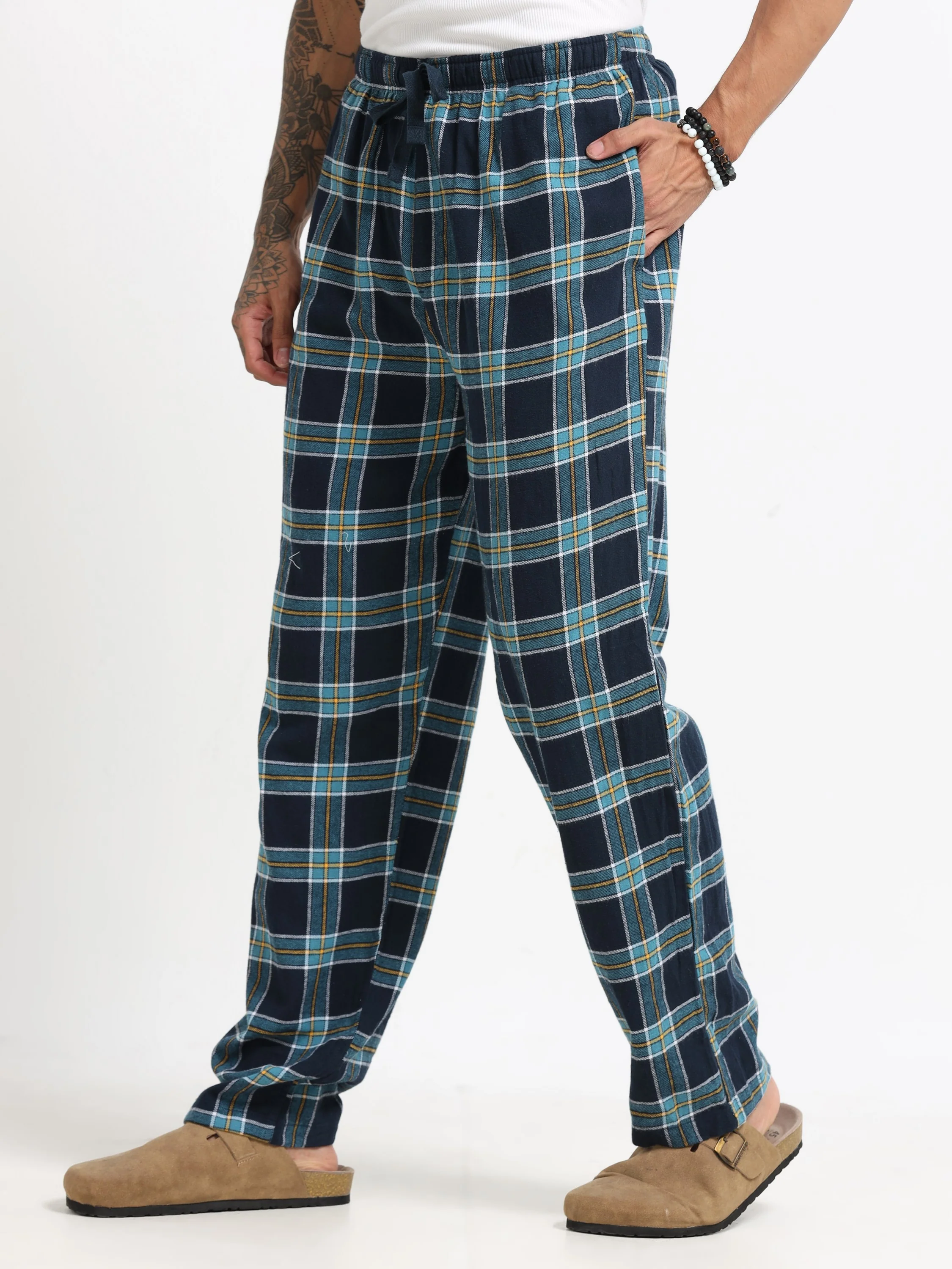 Men Blue Check Lounge Pants - Image 6