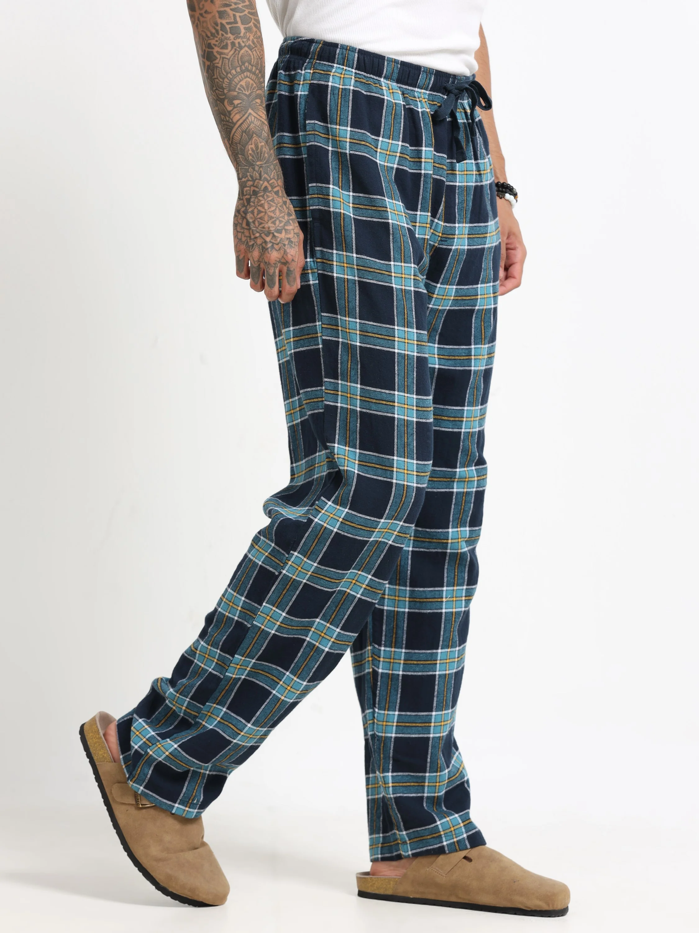 Men Blue Check Lounge Pants - Image 7