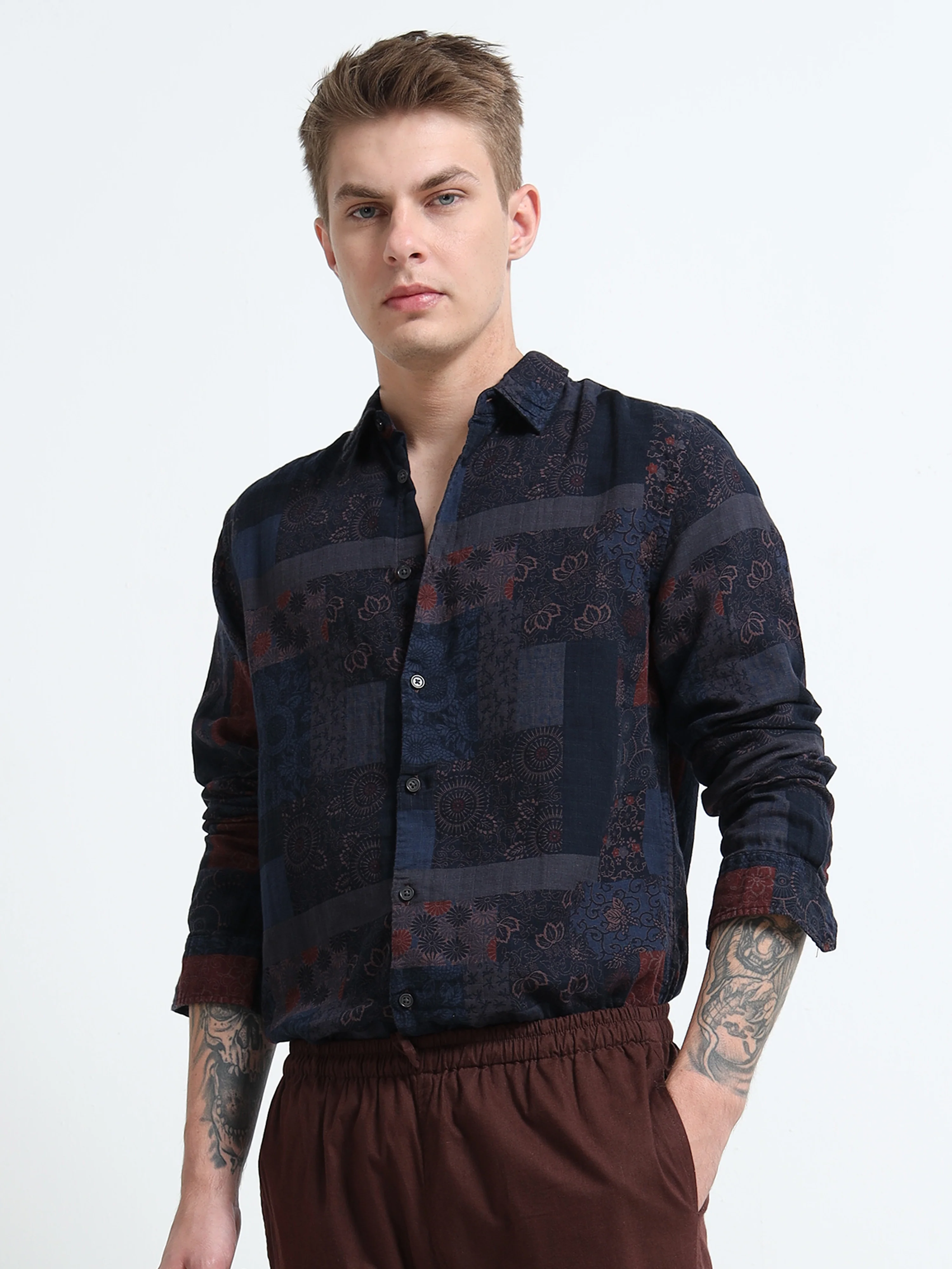 Men Blue Multi Patch Print Shirt - Image 2