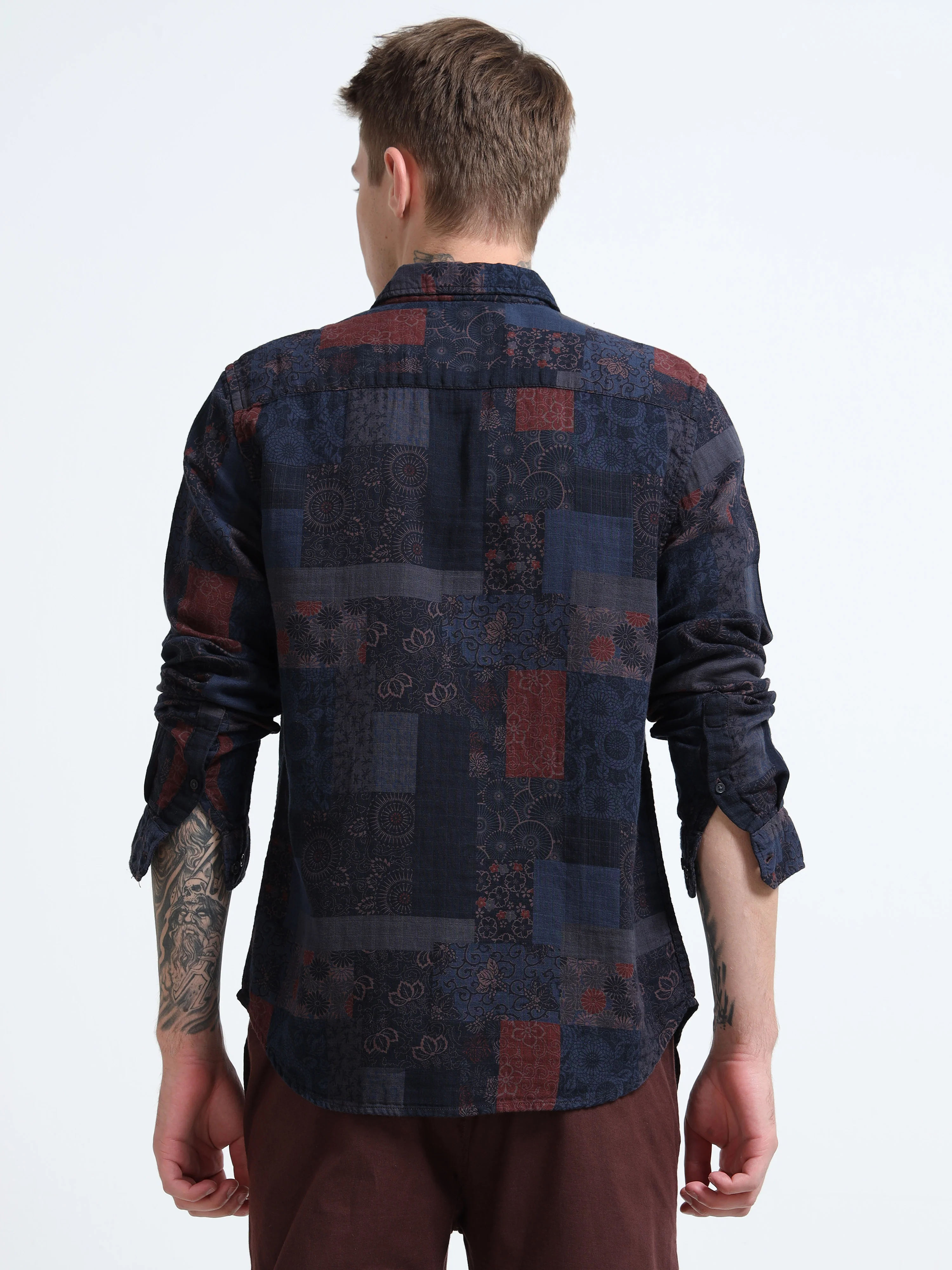 Men Blue Multi Patch Print Shirt - Image 4