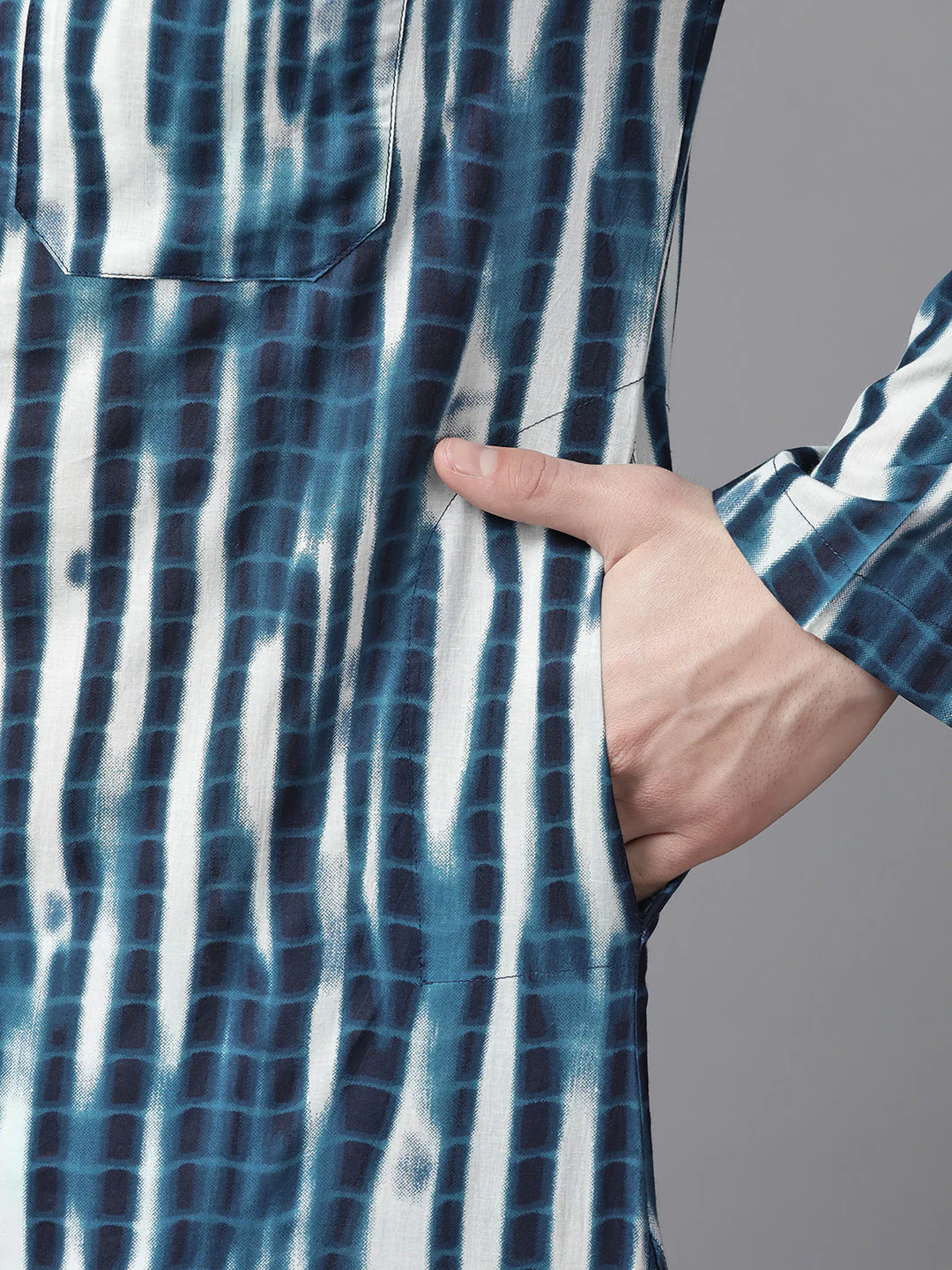 Men Blue Multi Tie And Dye Print Design Straight Kurta - Image 3