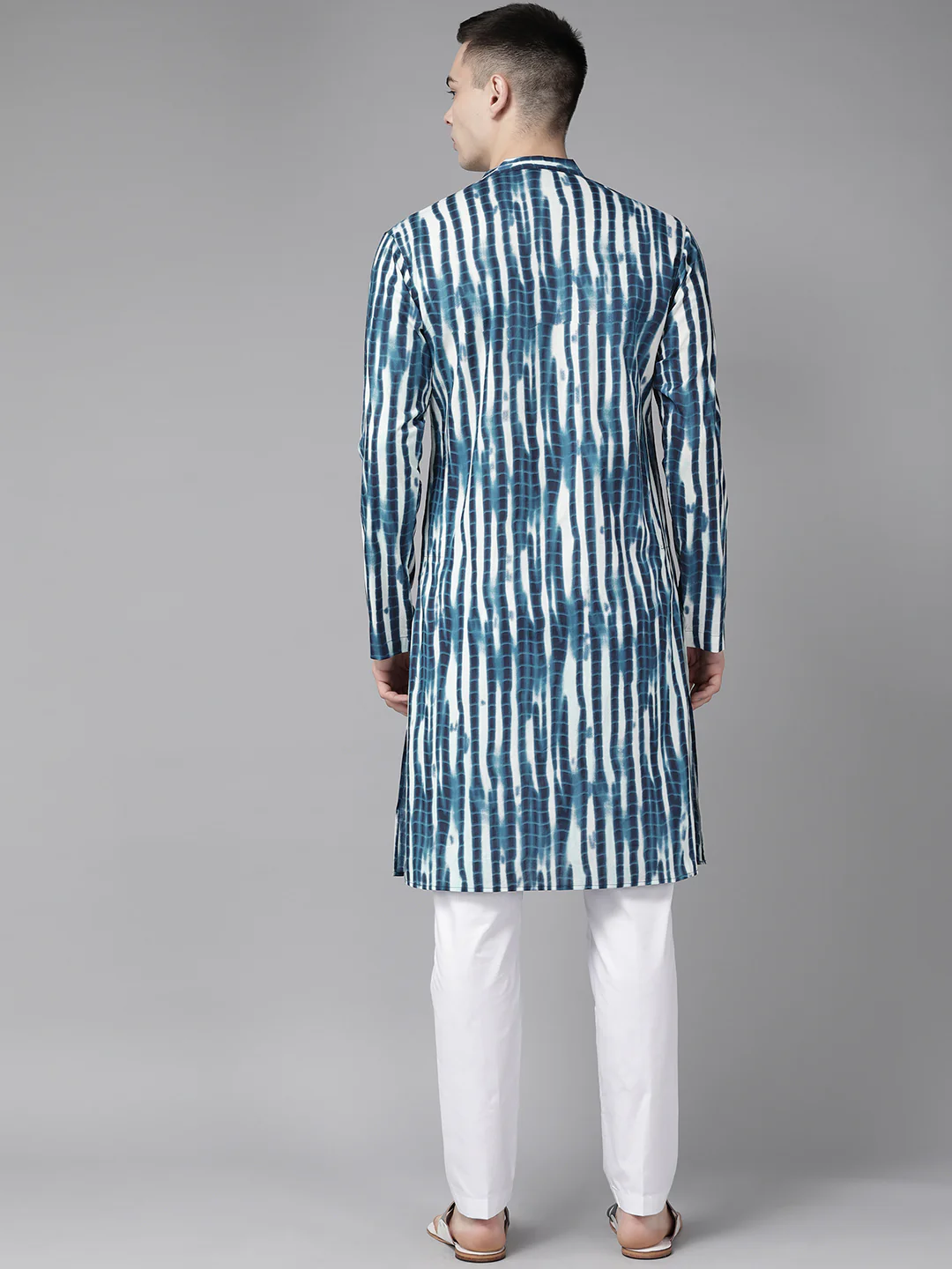 Men Blue Multi Tie And Dye Print Design Straight Kurta - Image 4