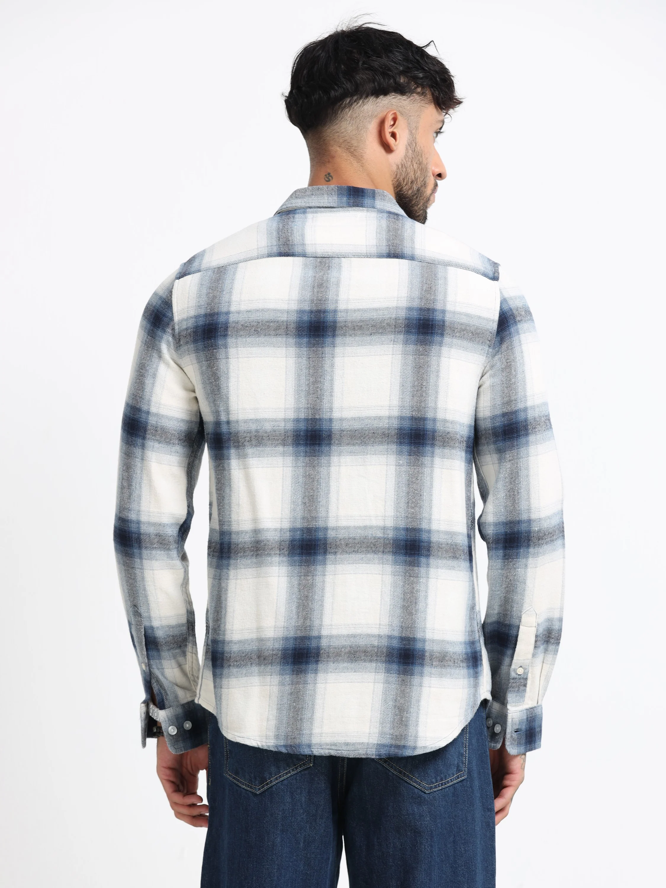 Men Blue & White Check Shirt - Image 3