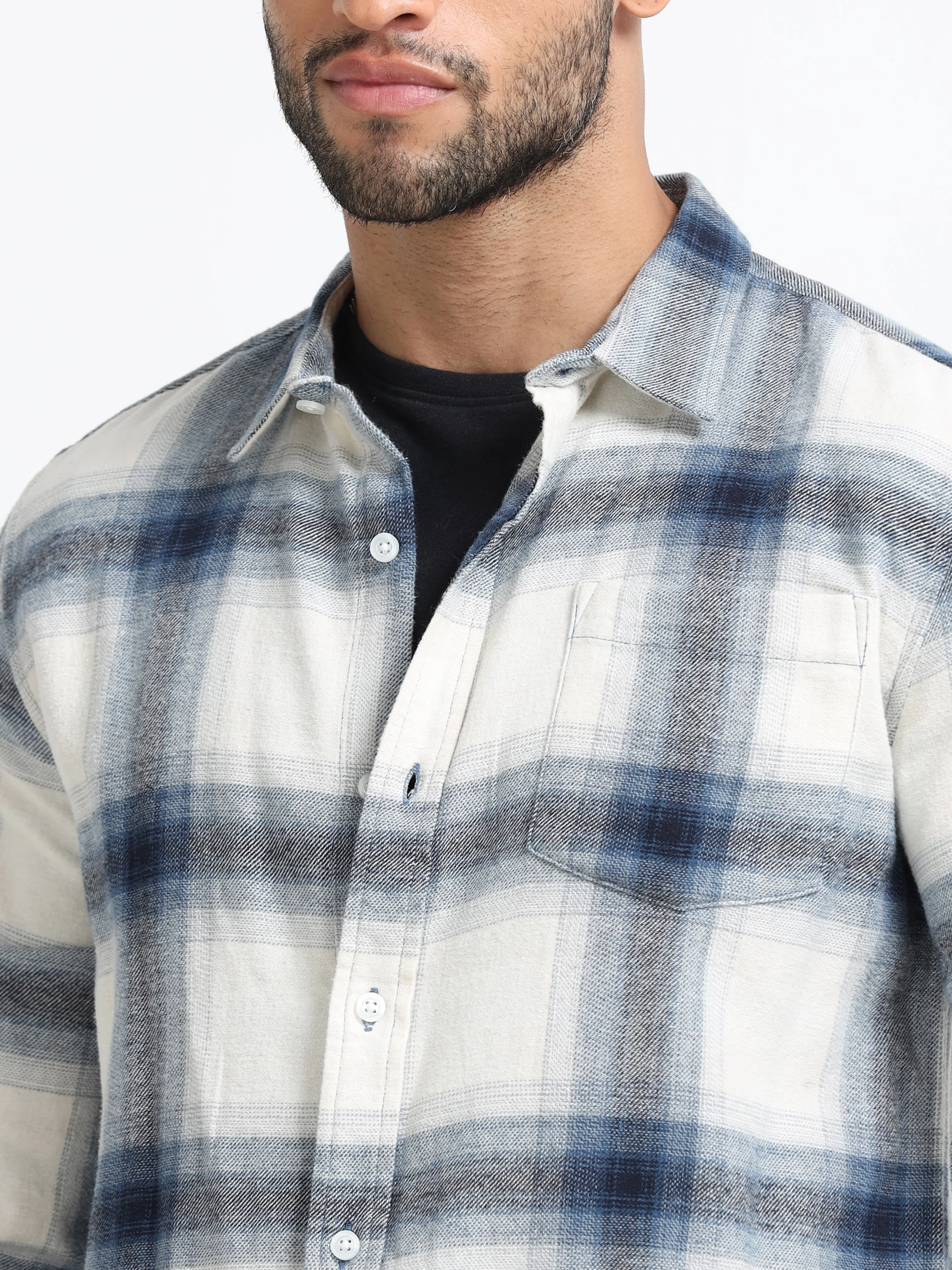 Men Blue & White Check Shirt - Image 5