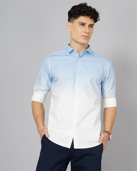 Men Blue Ombre Dyed Shirt - Image 2