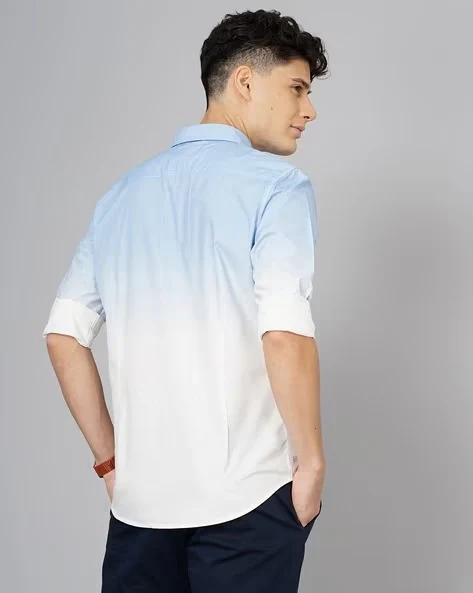 Men Blue Ombre Dyed Shirt - Image 3