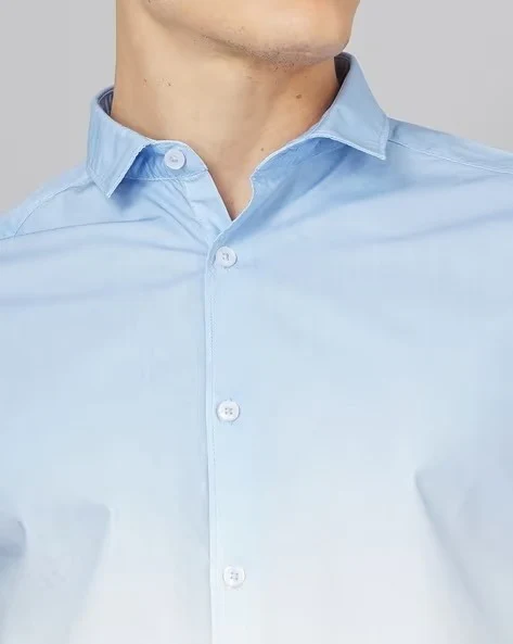 Men Blue Ombre Dyed Shirt - Image 4