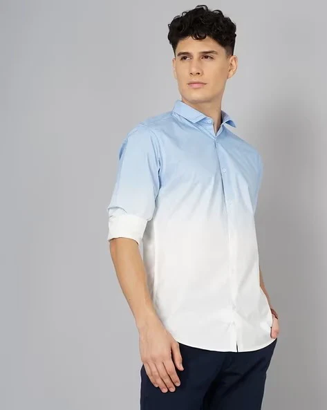 Men Blue Ombre Dyed Shirt - Image 5