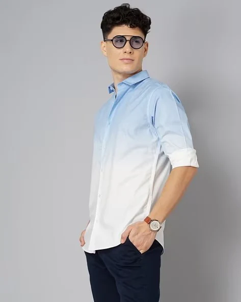 Men Blue Ombre Dyed Shirt - Image 6