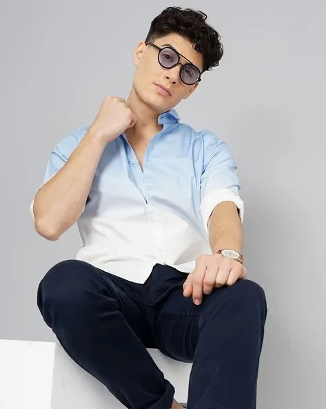 Men Blue Ombre Dyed Shirt - Image 7