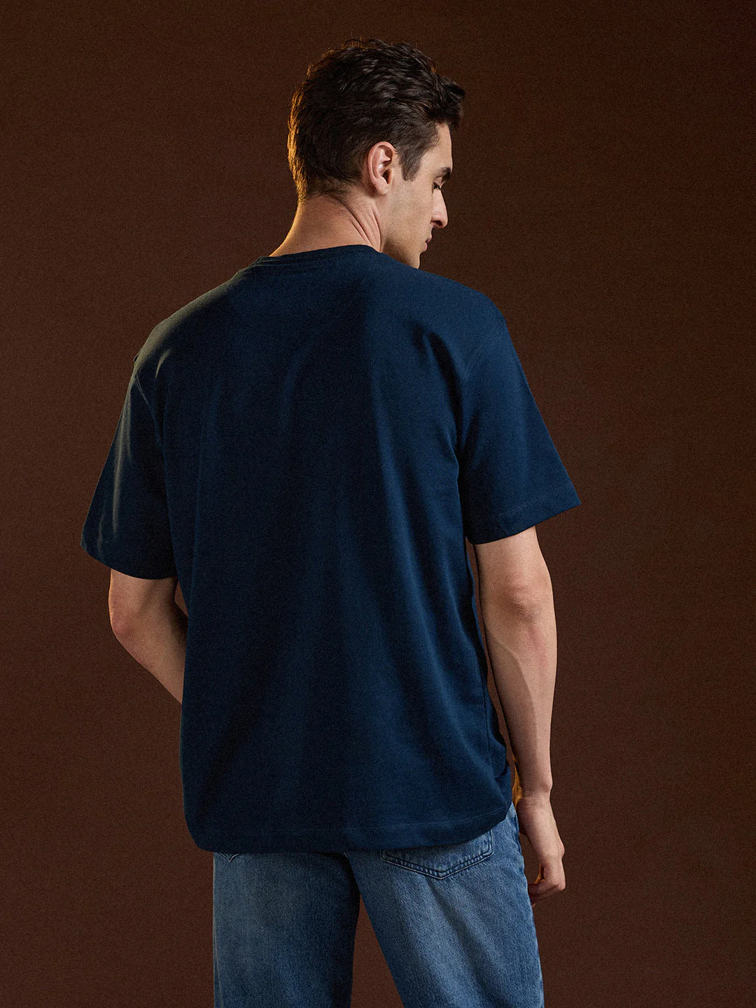 Men Blue Oversize Graphic Design Crew Neck T-shirt - Image 2