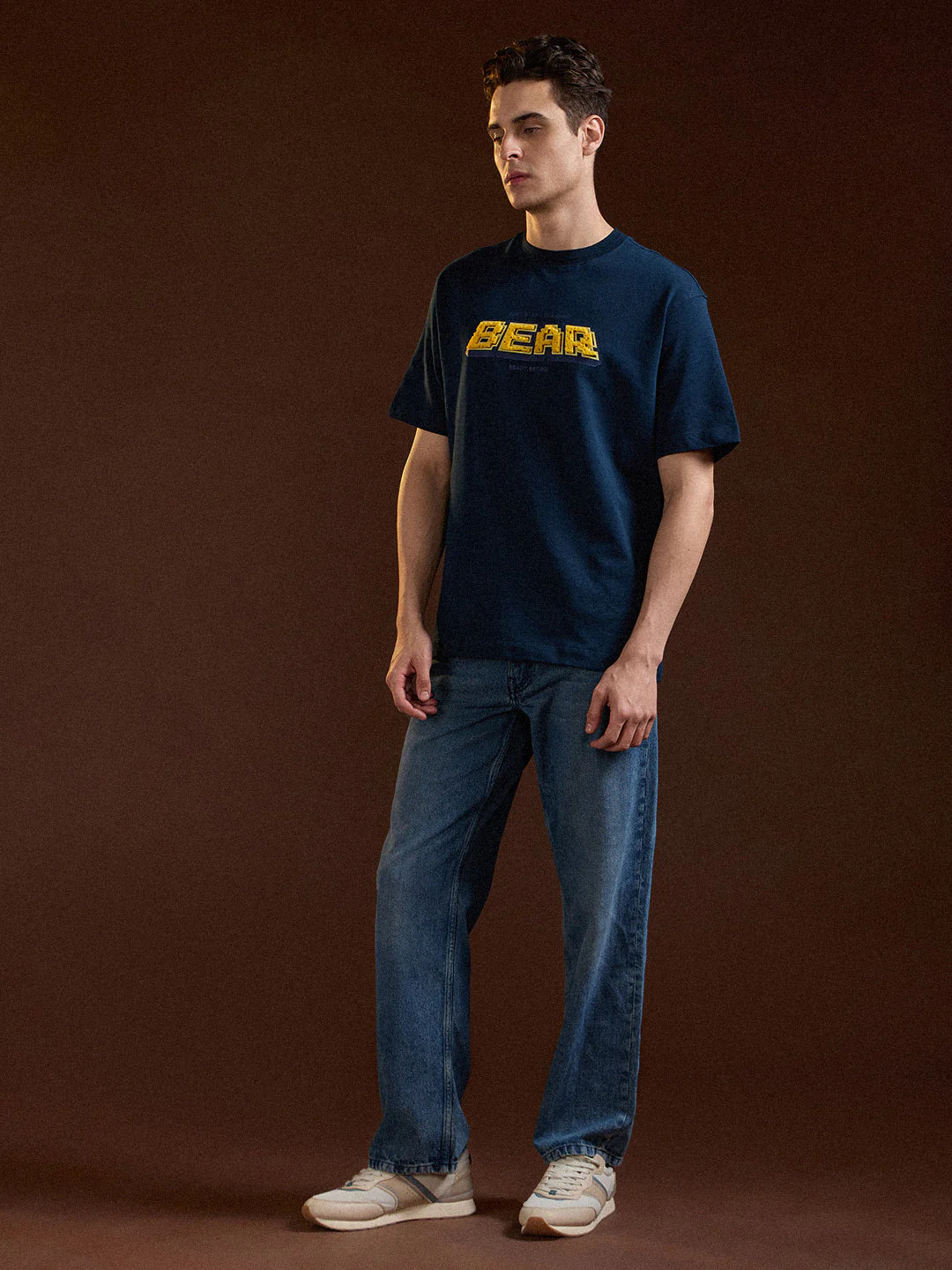 Men Blue Oversize Graphic Design Crew Neck T-shirt - Image 4