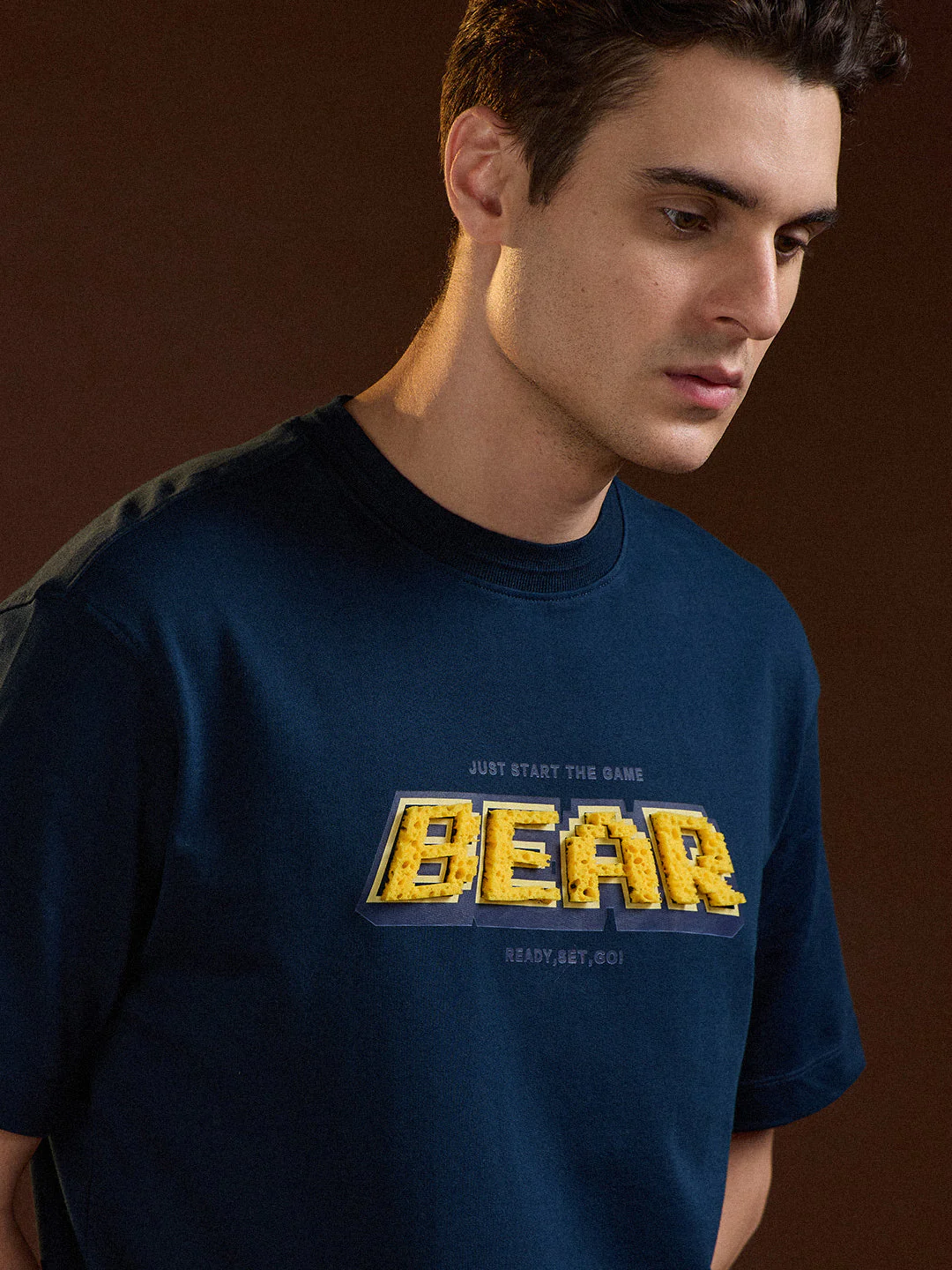 Men Blue Oversize Graphic Design Crew Neck T-shirt - Image 5