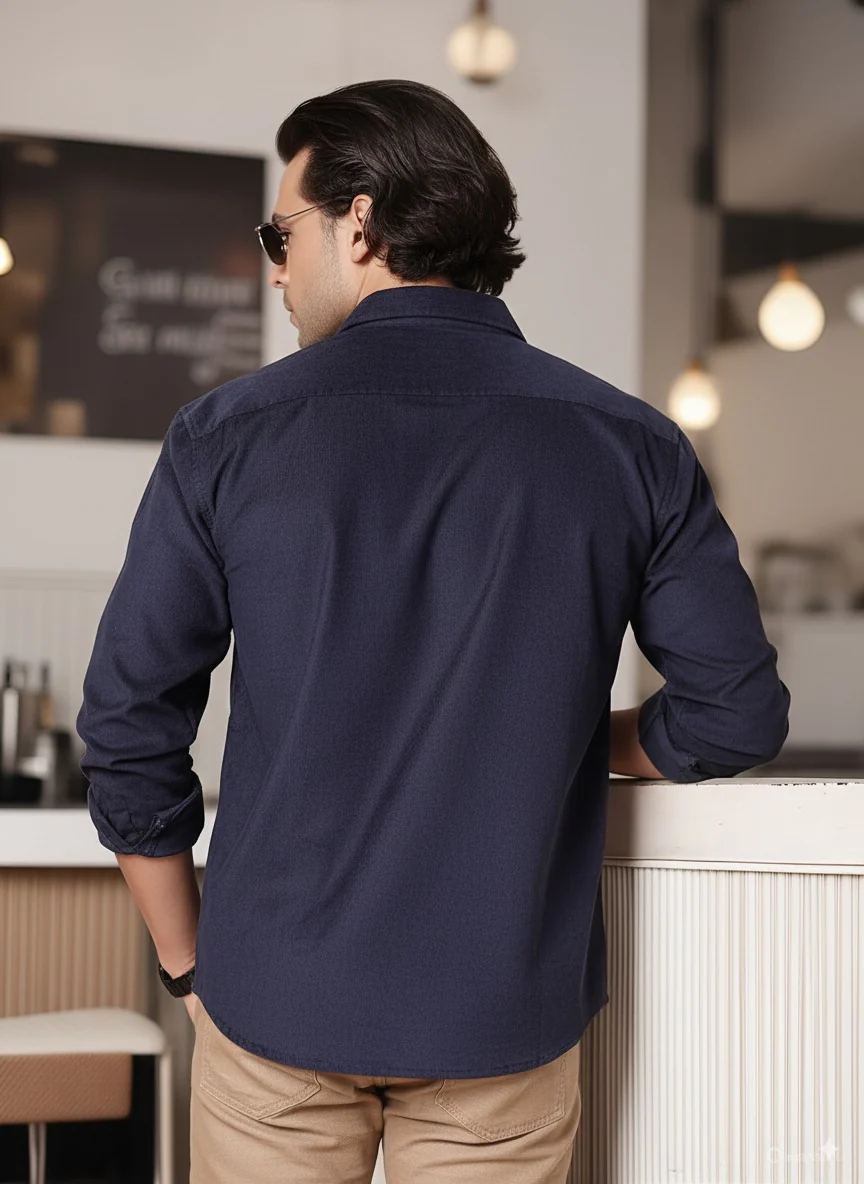 Men Blue Oversized Corduroy Shirt - Image 2