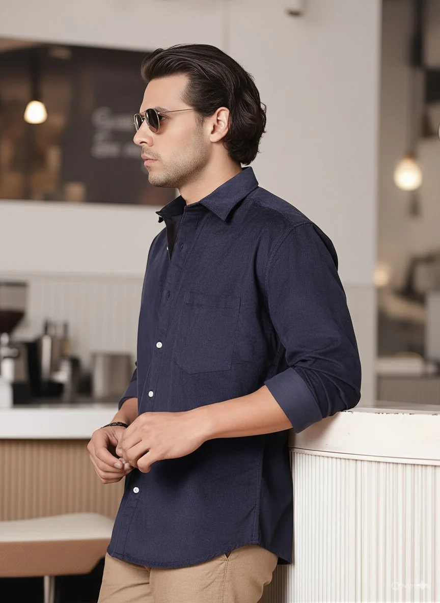 Men Blue Oversized Corduroy Shirt - Image 5