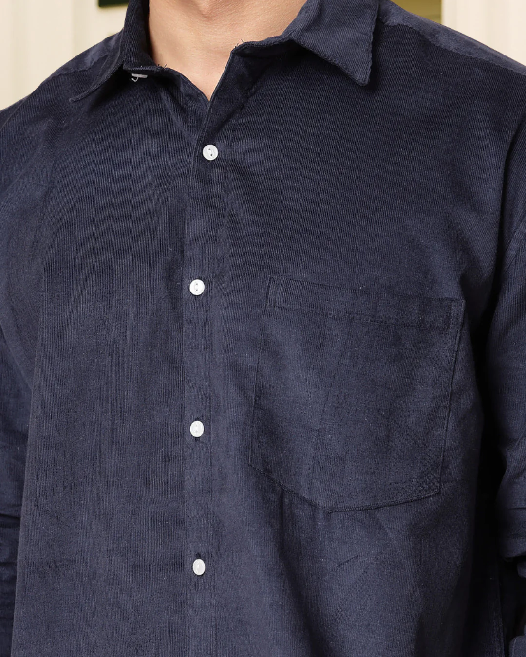 Men Blue Oversized Corduroy Shirt - Image 6