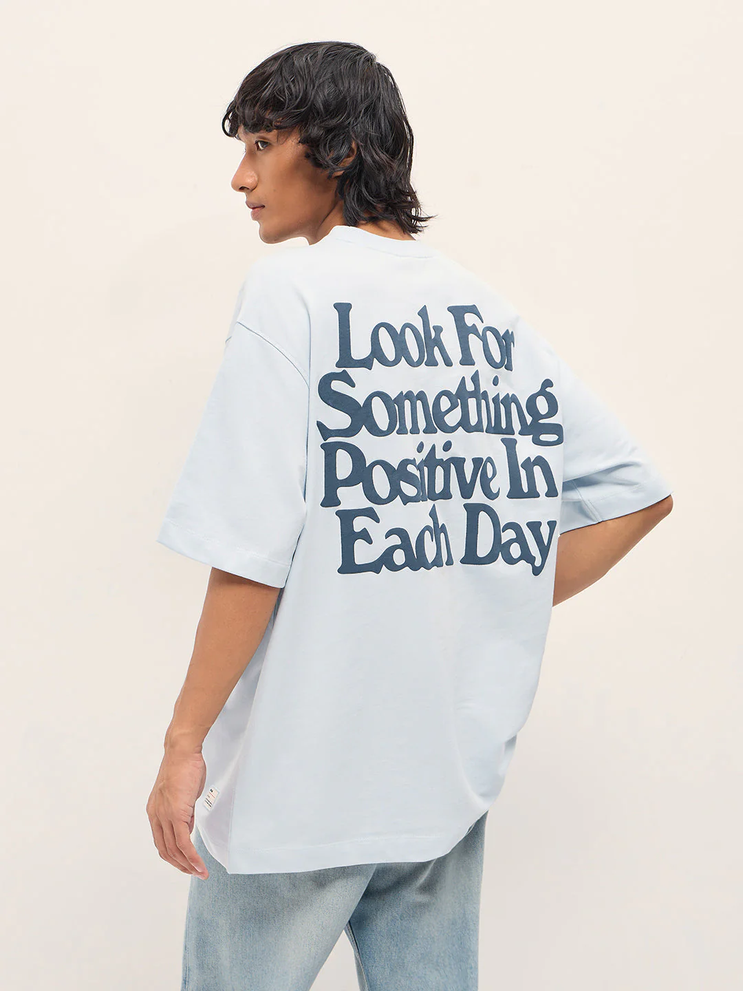 Men Blue Oversized Crew Neck T-Shirt - Image 2