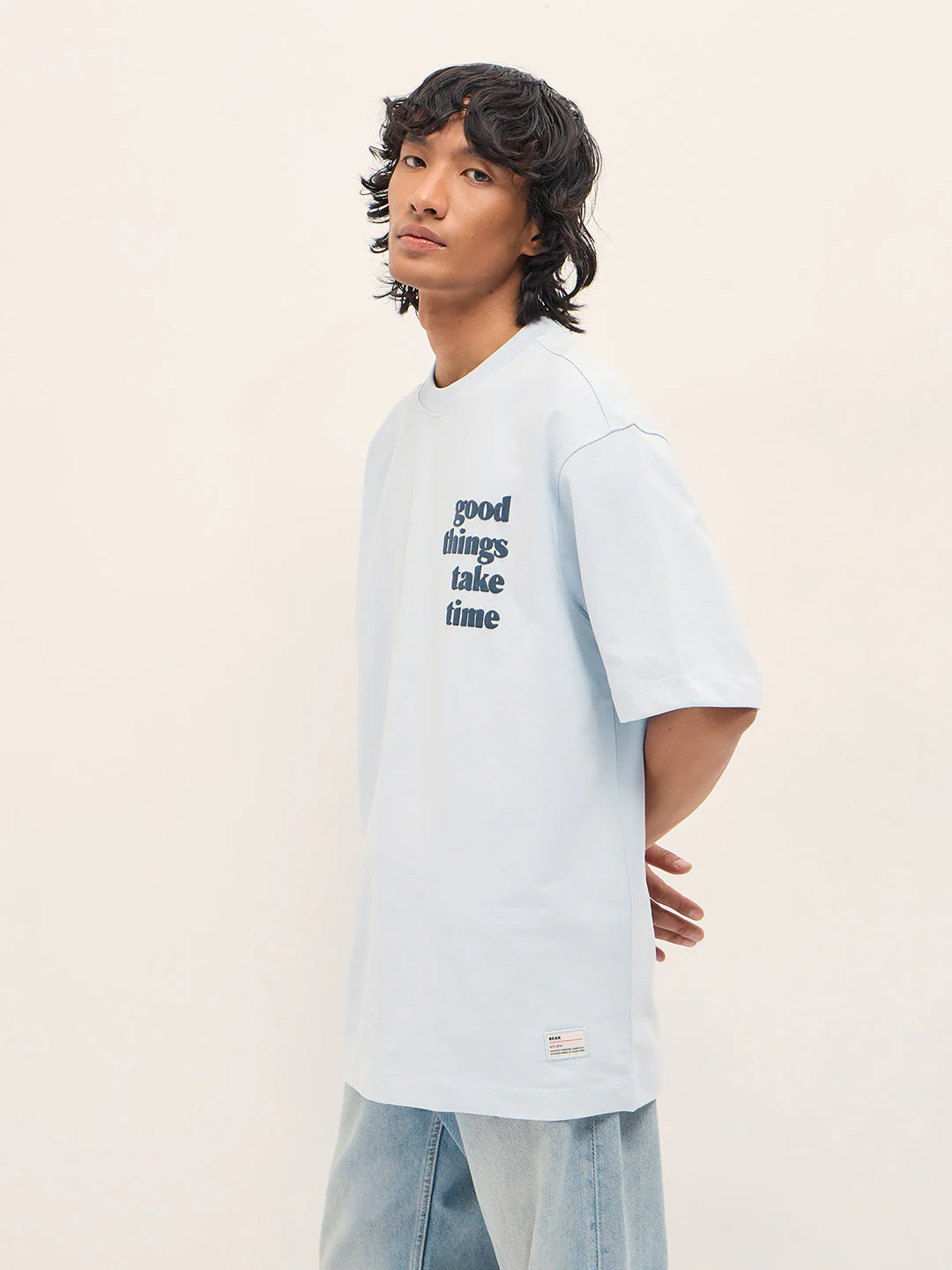 Men Blue Oversized Crew Neck T-Shirt - Image 3