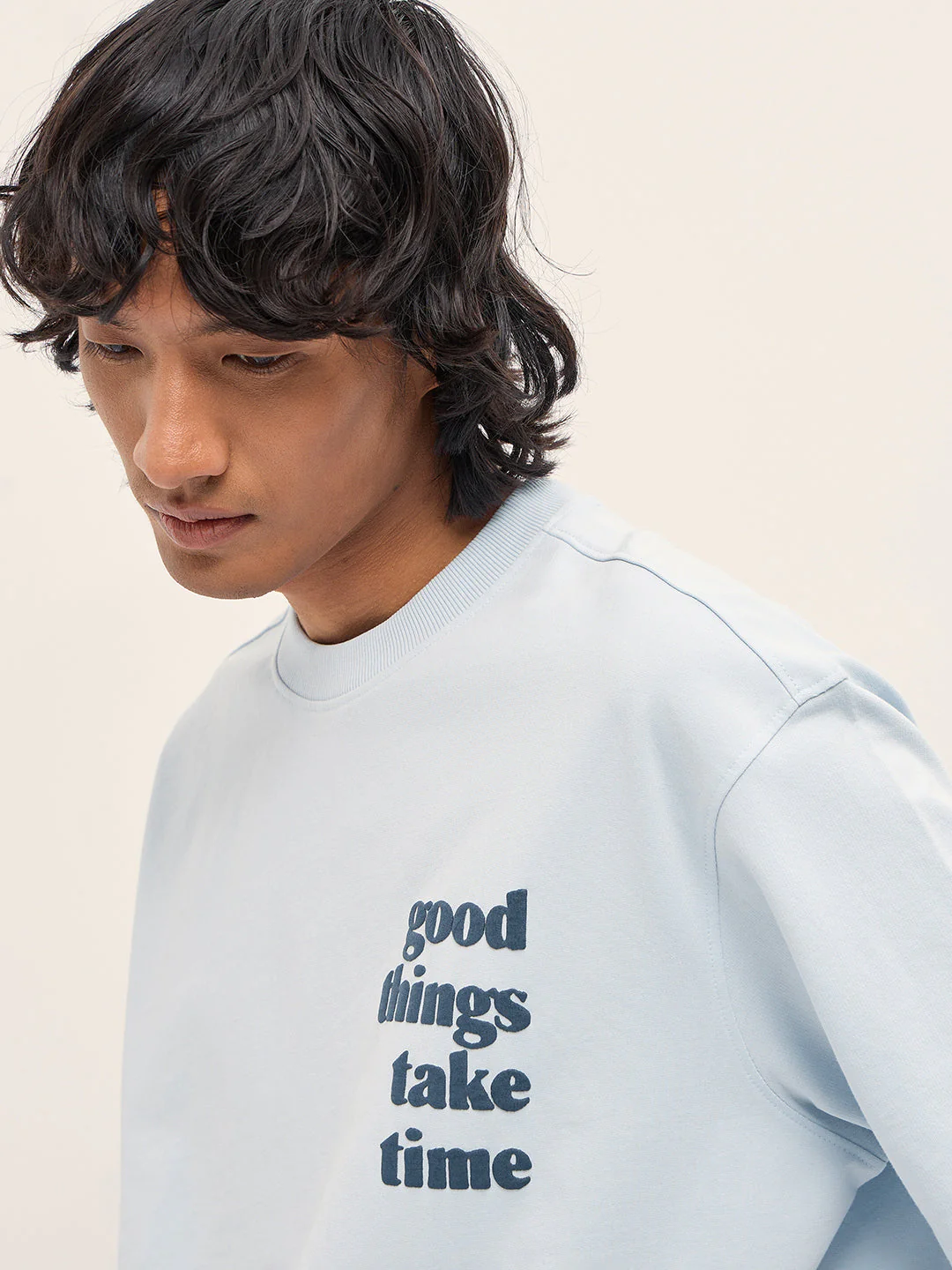 Men Blue Oversized Crew Neck T-Shirt - Image 5
