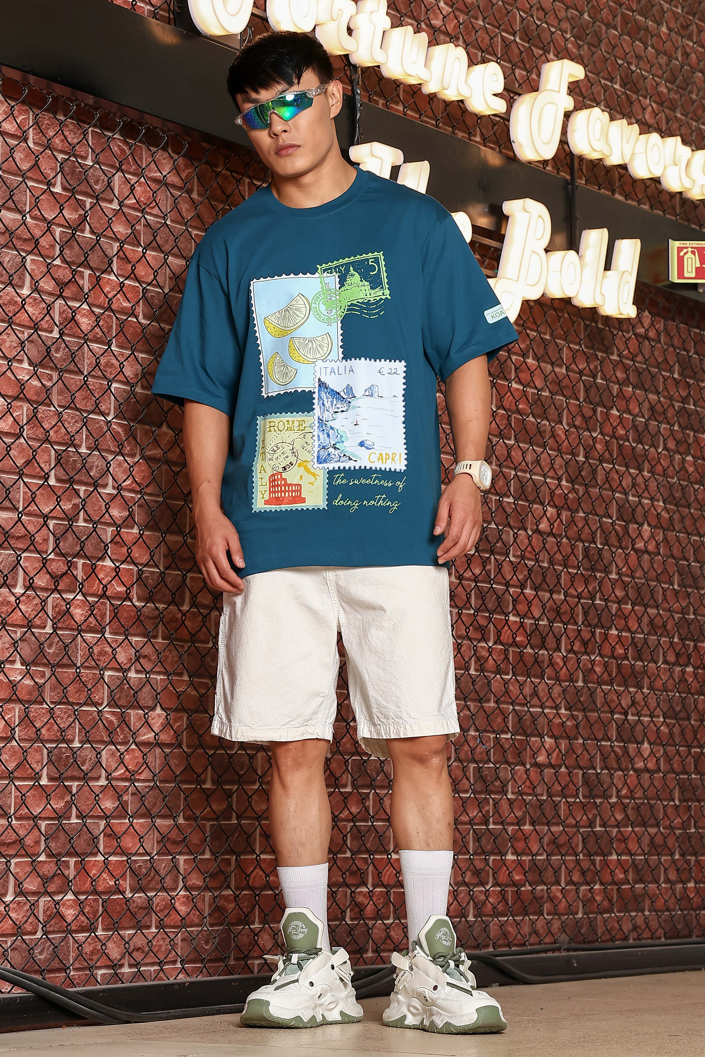 Men Blue Oversized Printed T-shirt - Image 7