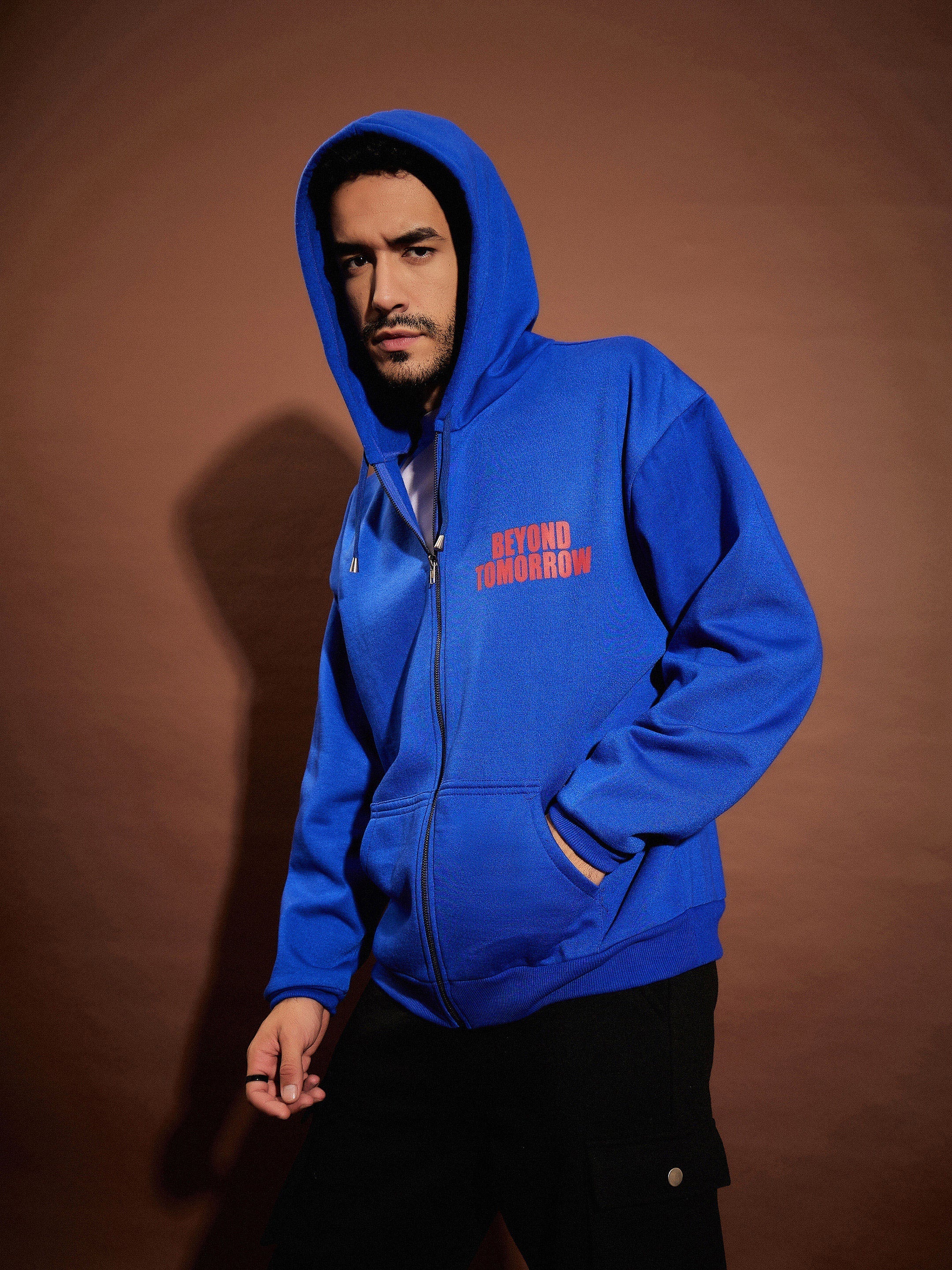 Men Blue Oversized Zipper Hoodie - Image 3