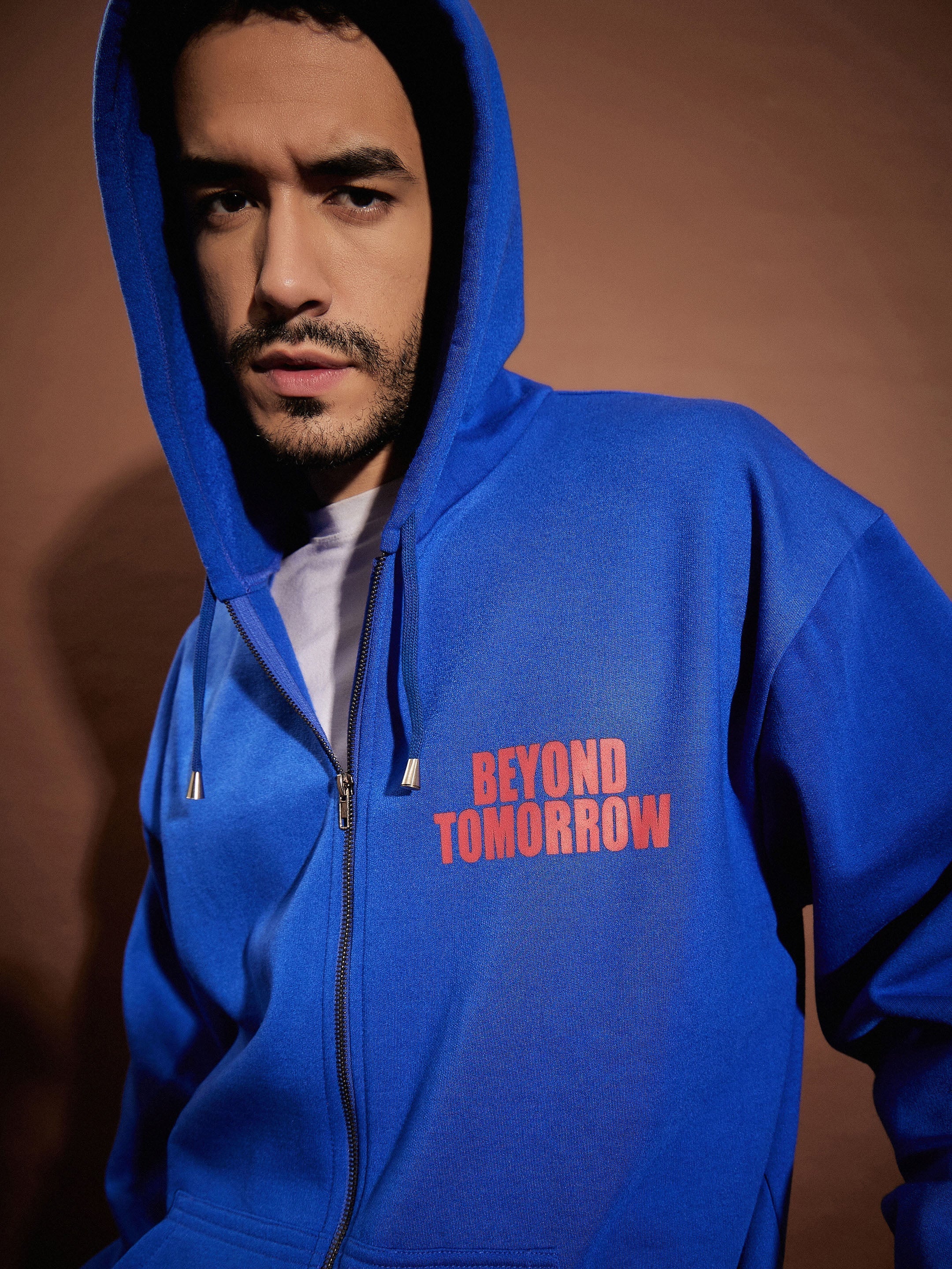 Men Blue Oversized Zipper Hoodie - Image 4