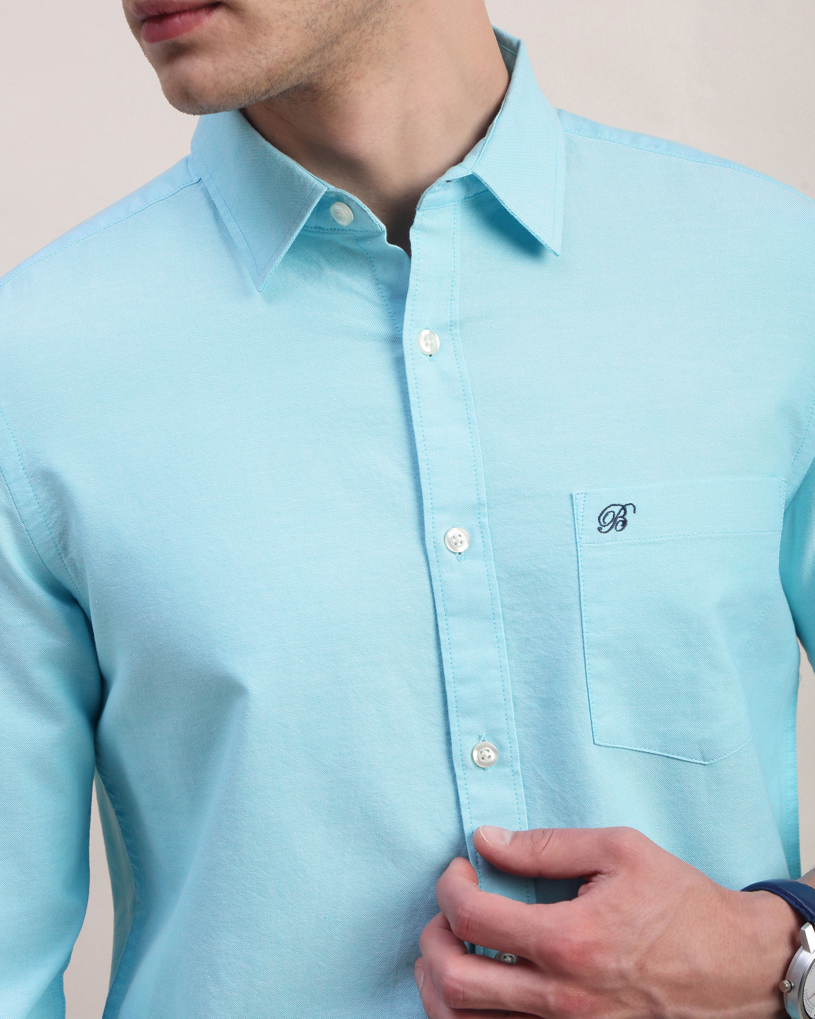 Men Blue Oxford Shirt - Image 3