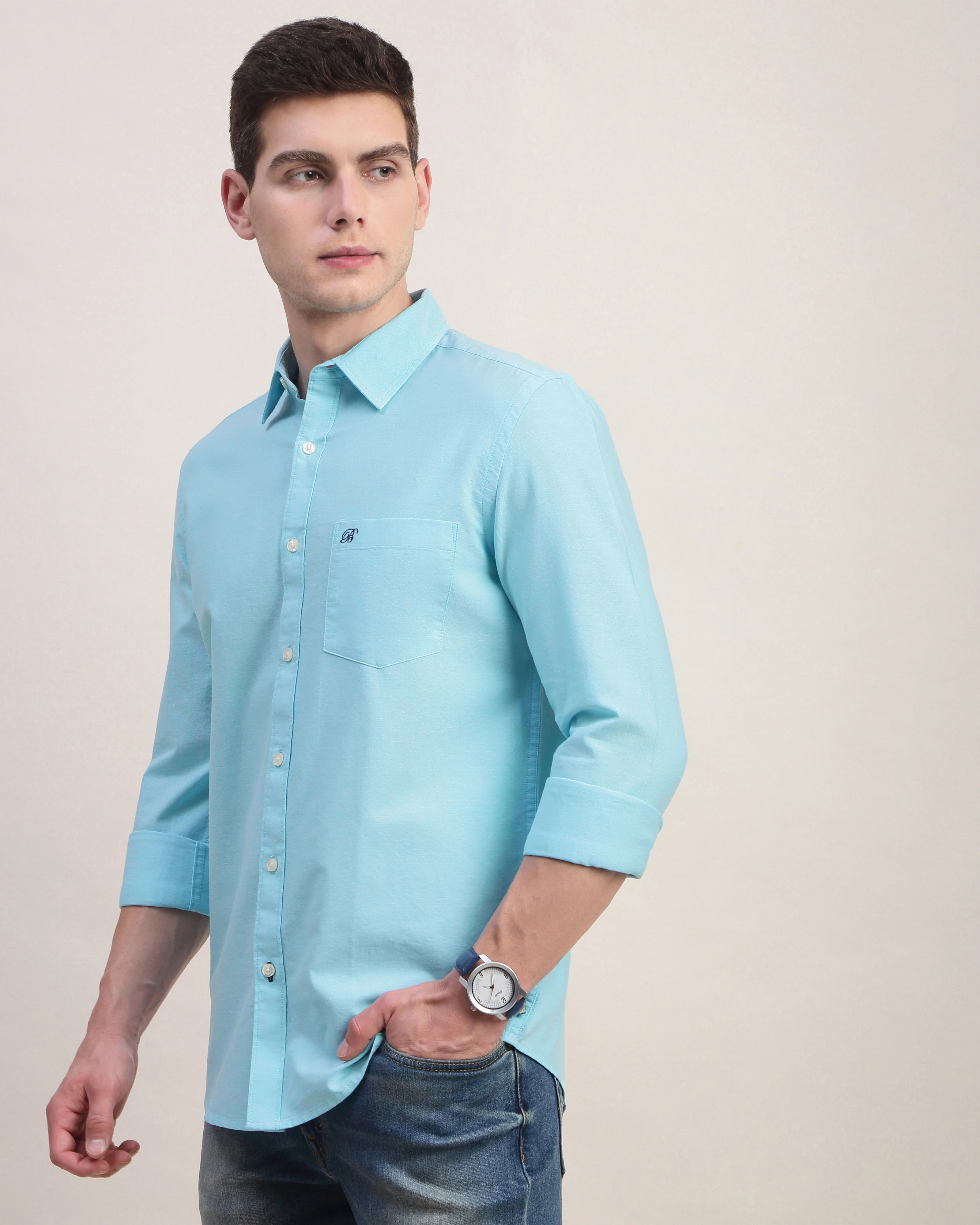 Men Blue Oxford Shirt - Image 4