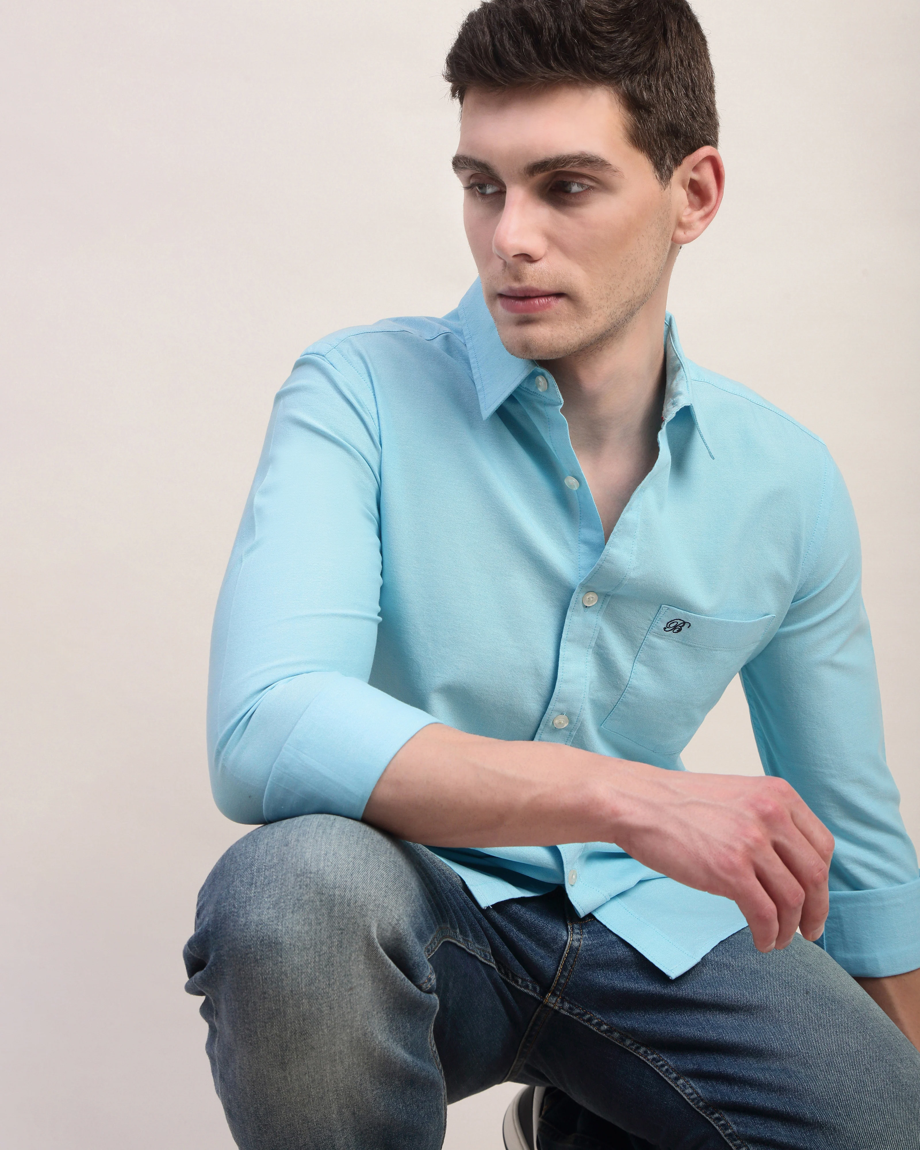 Men Blue Oxford Shirt - Image 5