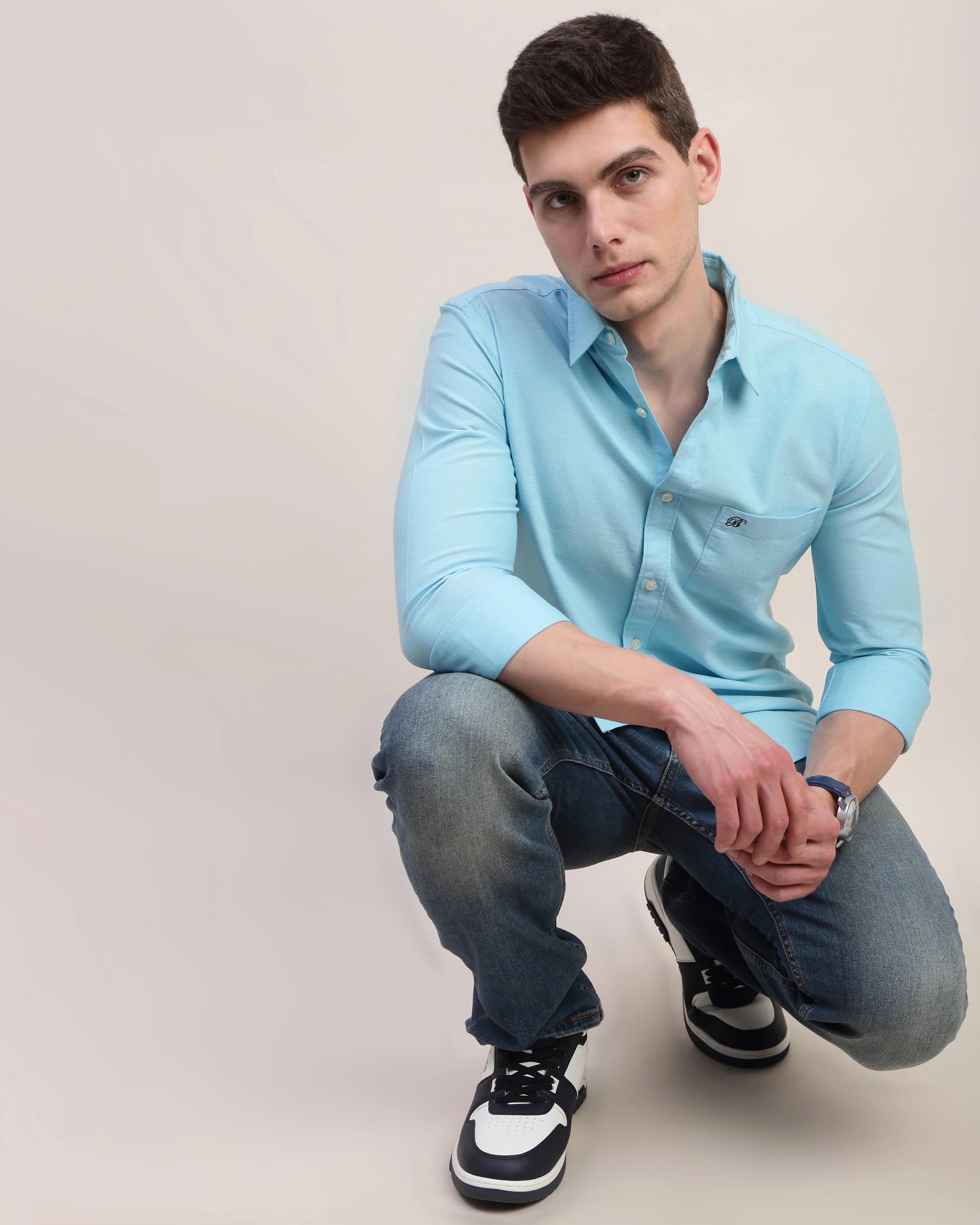 Men Blue Oxford Shirt - Image 7