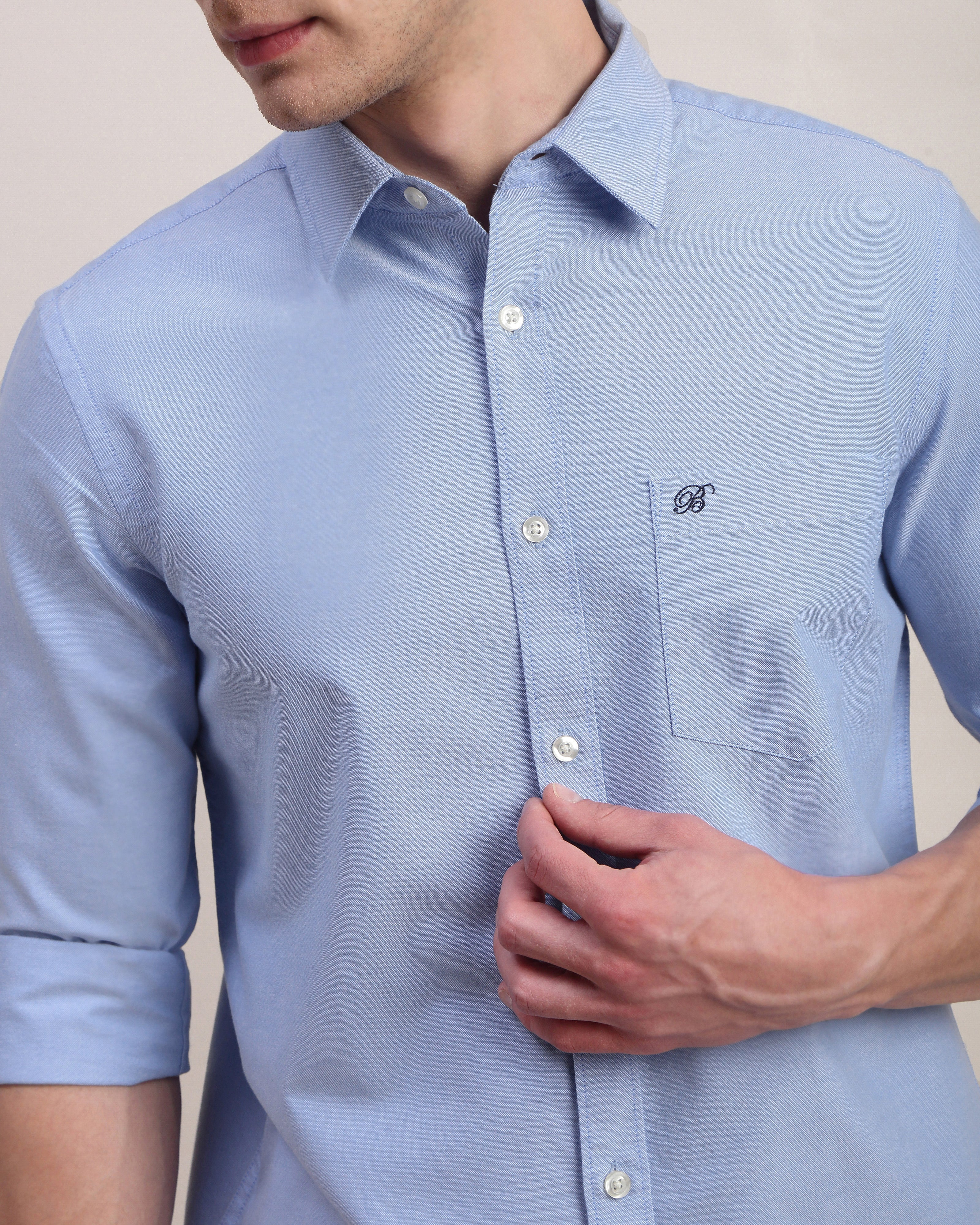 Men Blue Oxford Shirt - Image 3