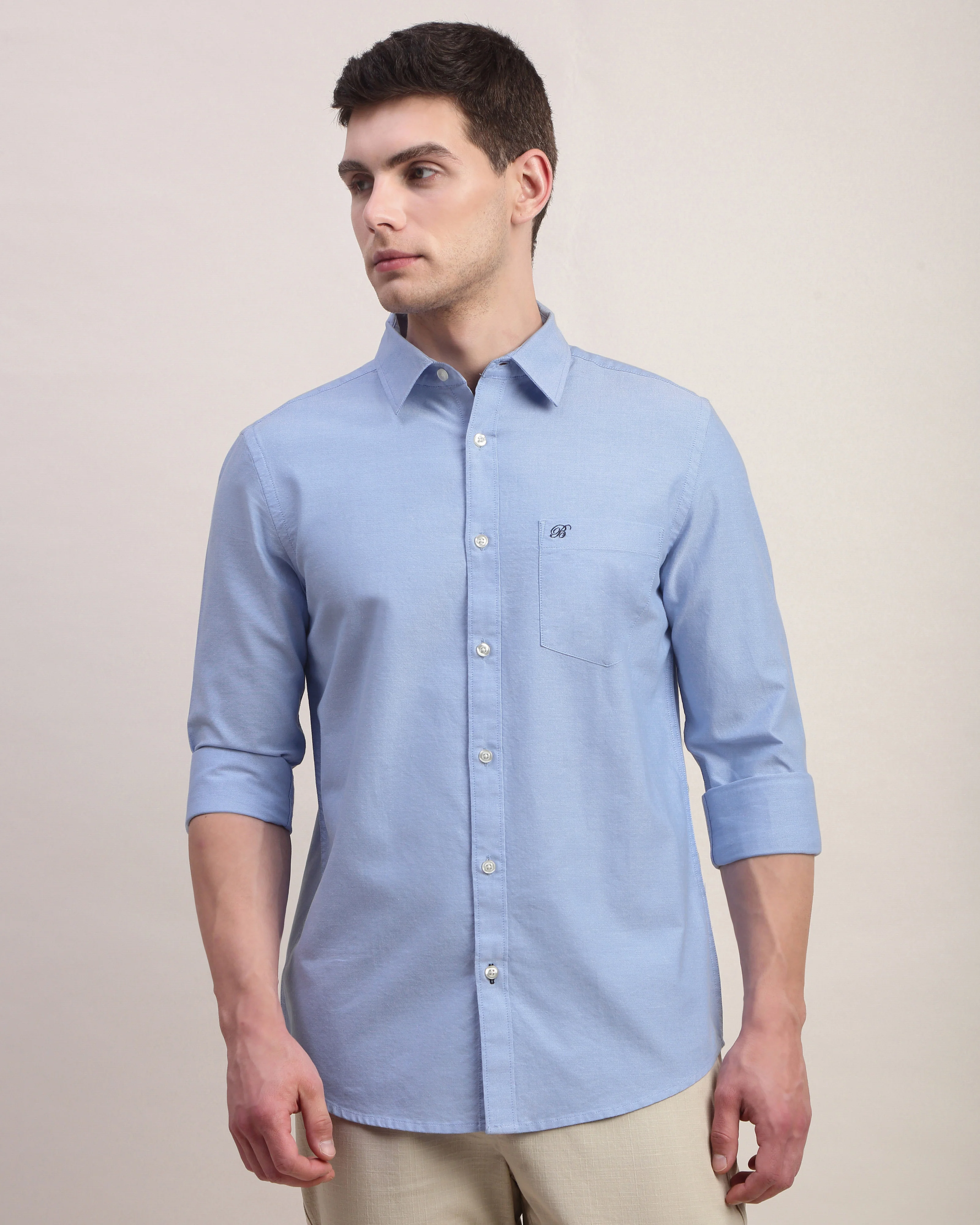 Men Blue Oxford Shirt - Image 4