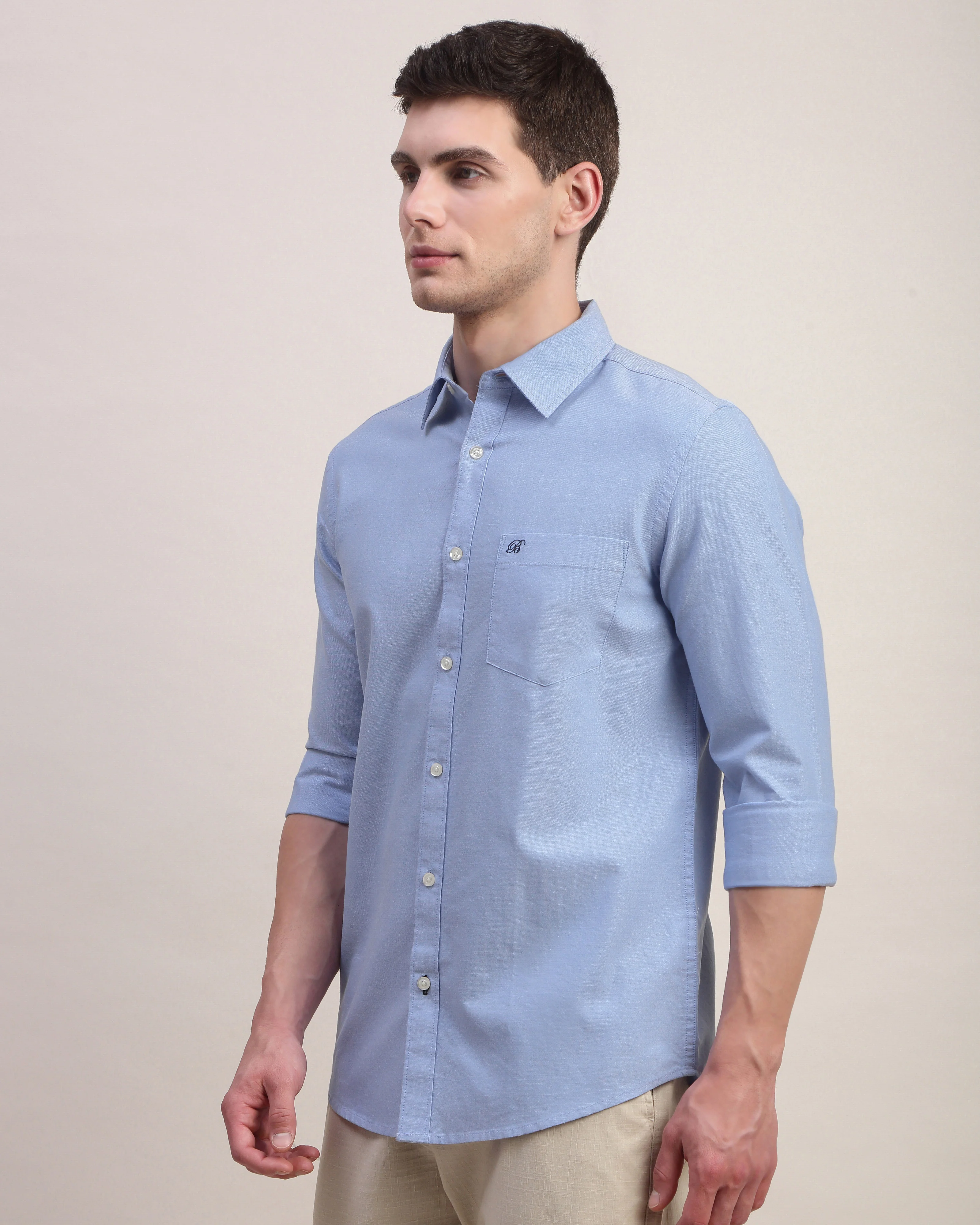 Men Blue Oxford Shirt - Image 5