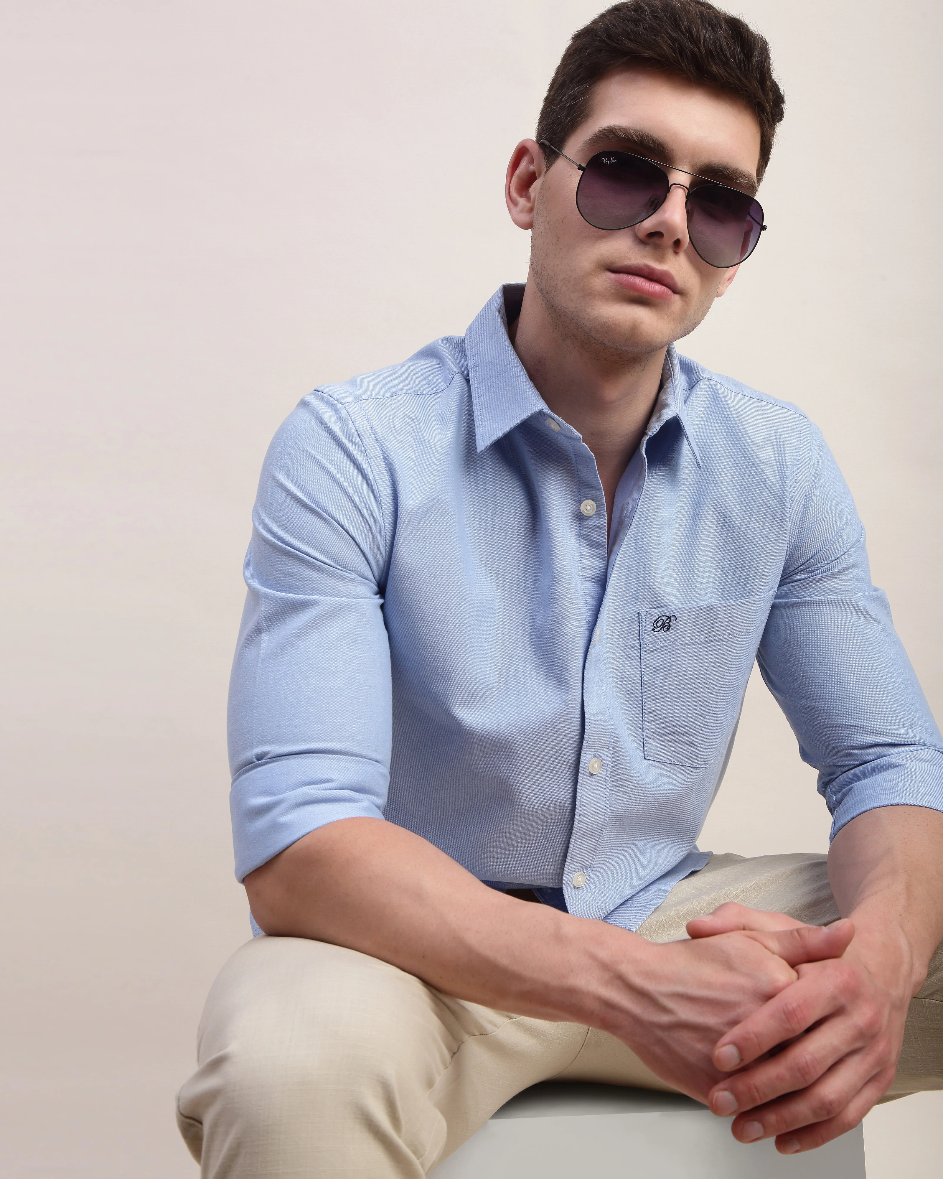 Men Blue Oxford Shirt - Image 7