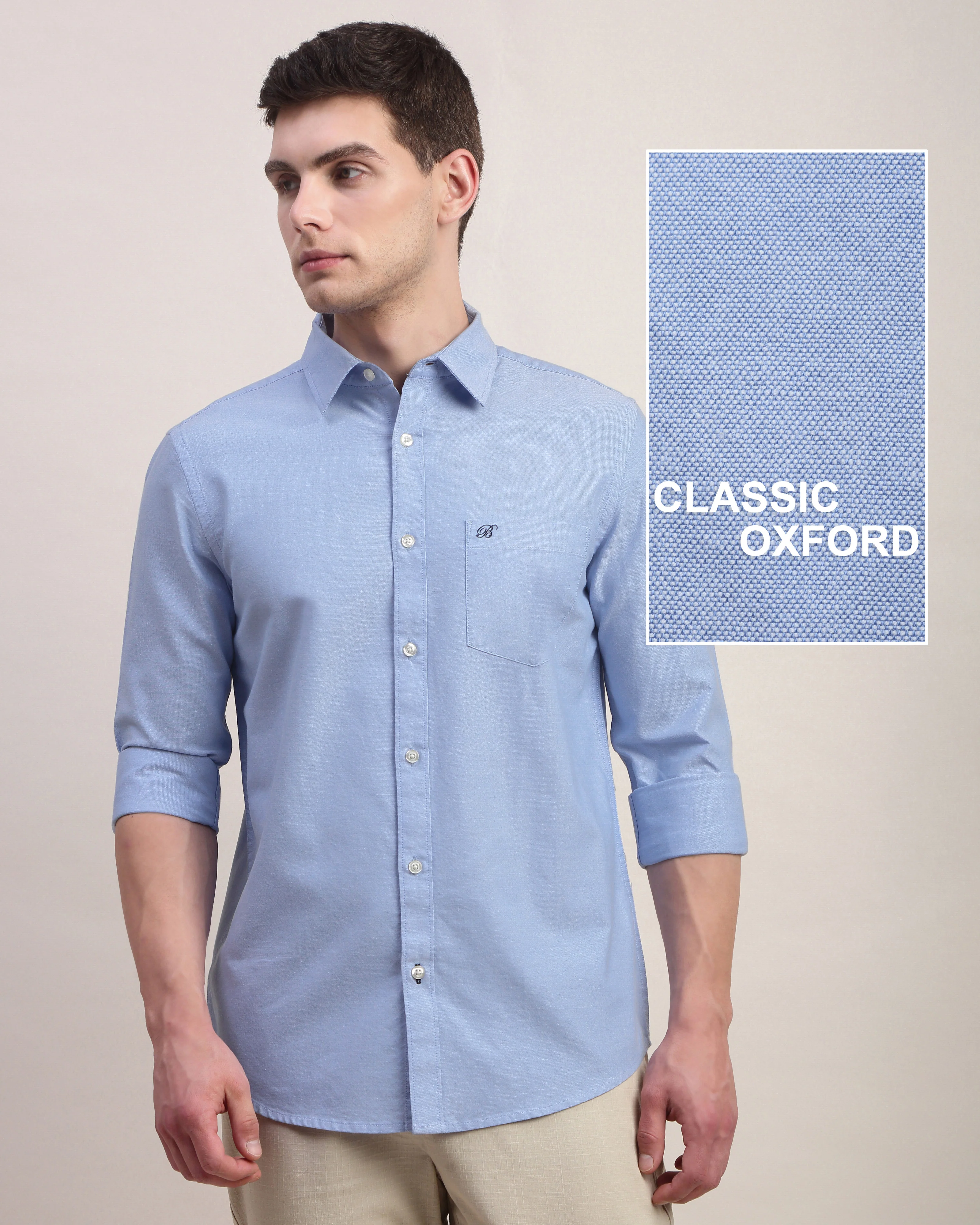 Men Blue Oxford Shirt - Image 9