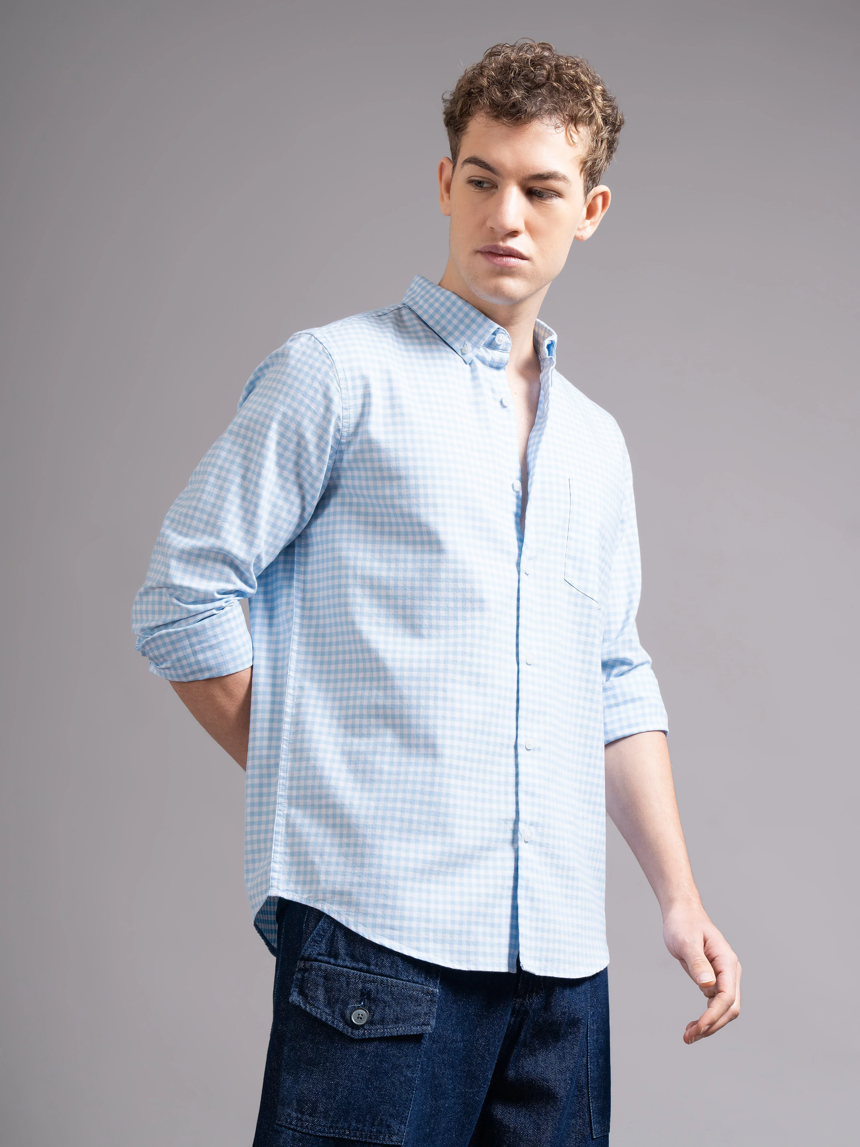 Men Blue Oxford Shirt - Image 2