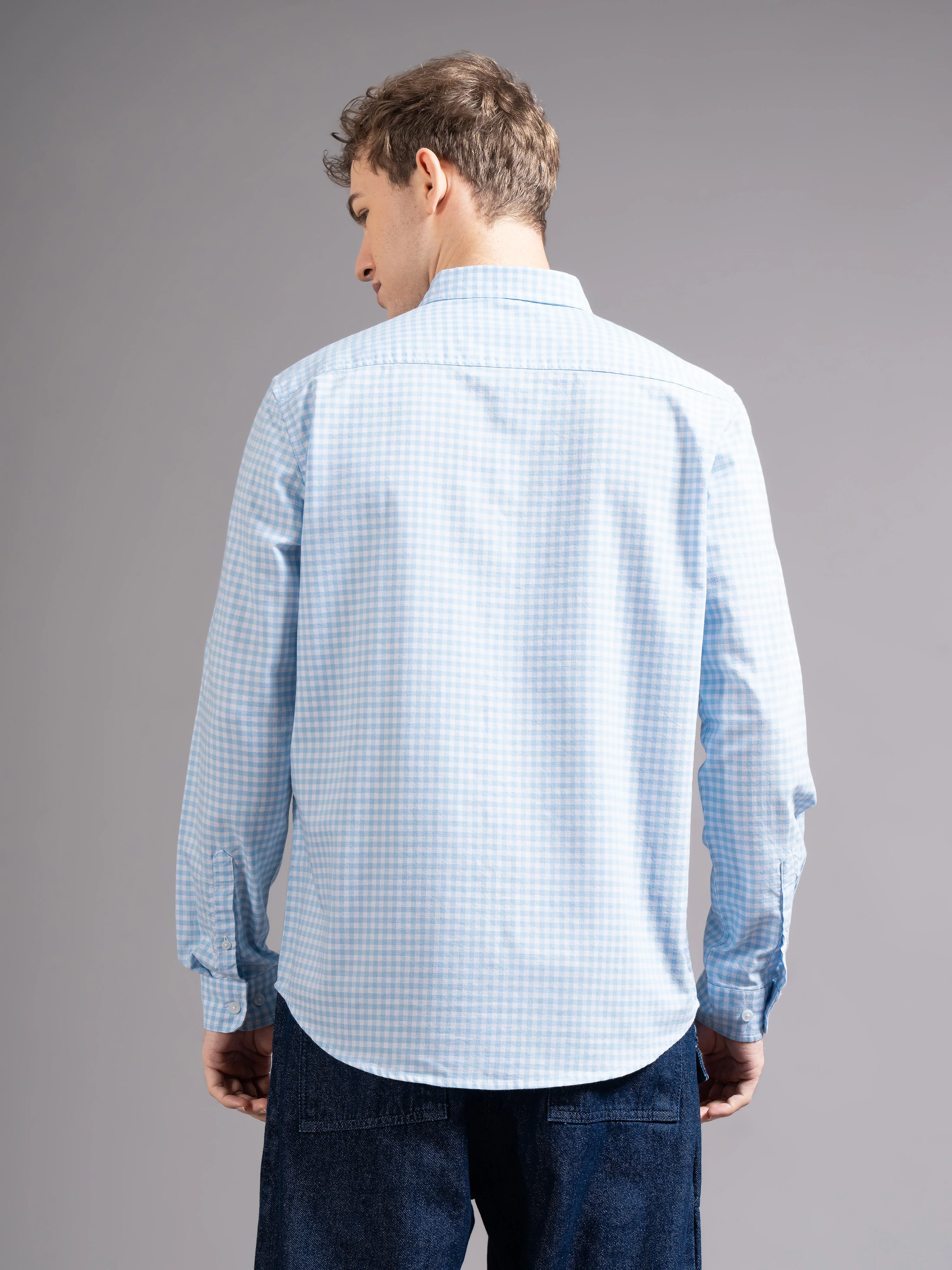Men Blue Oxford Shirt - Image 3